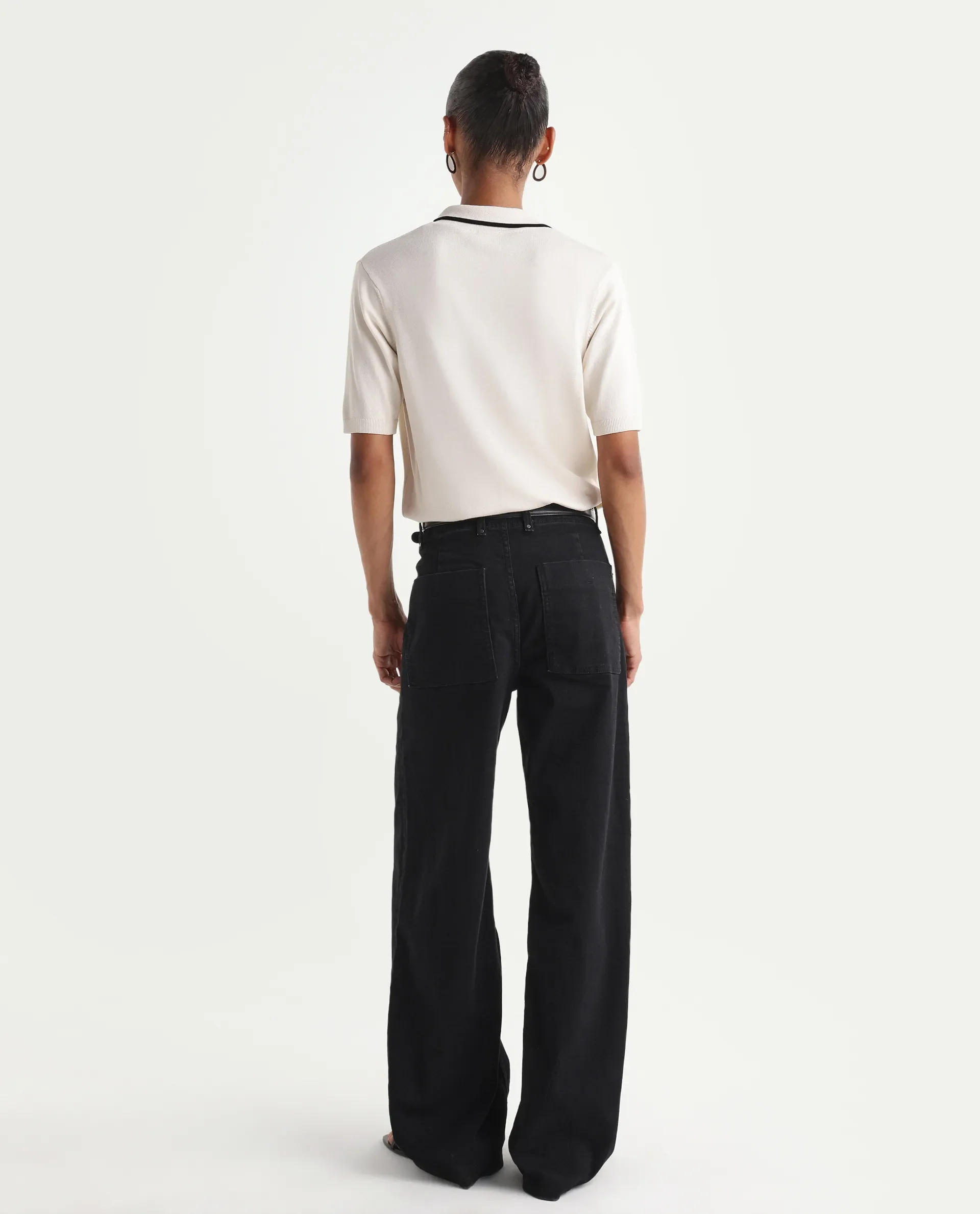Rareism Women's Exia Black Cotton Blend Wide Leg Plain Jeans - Image 6