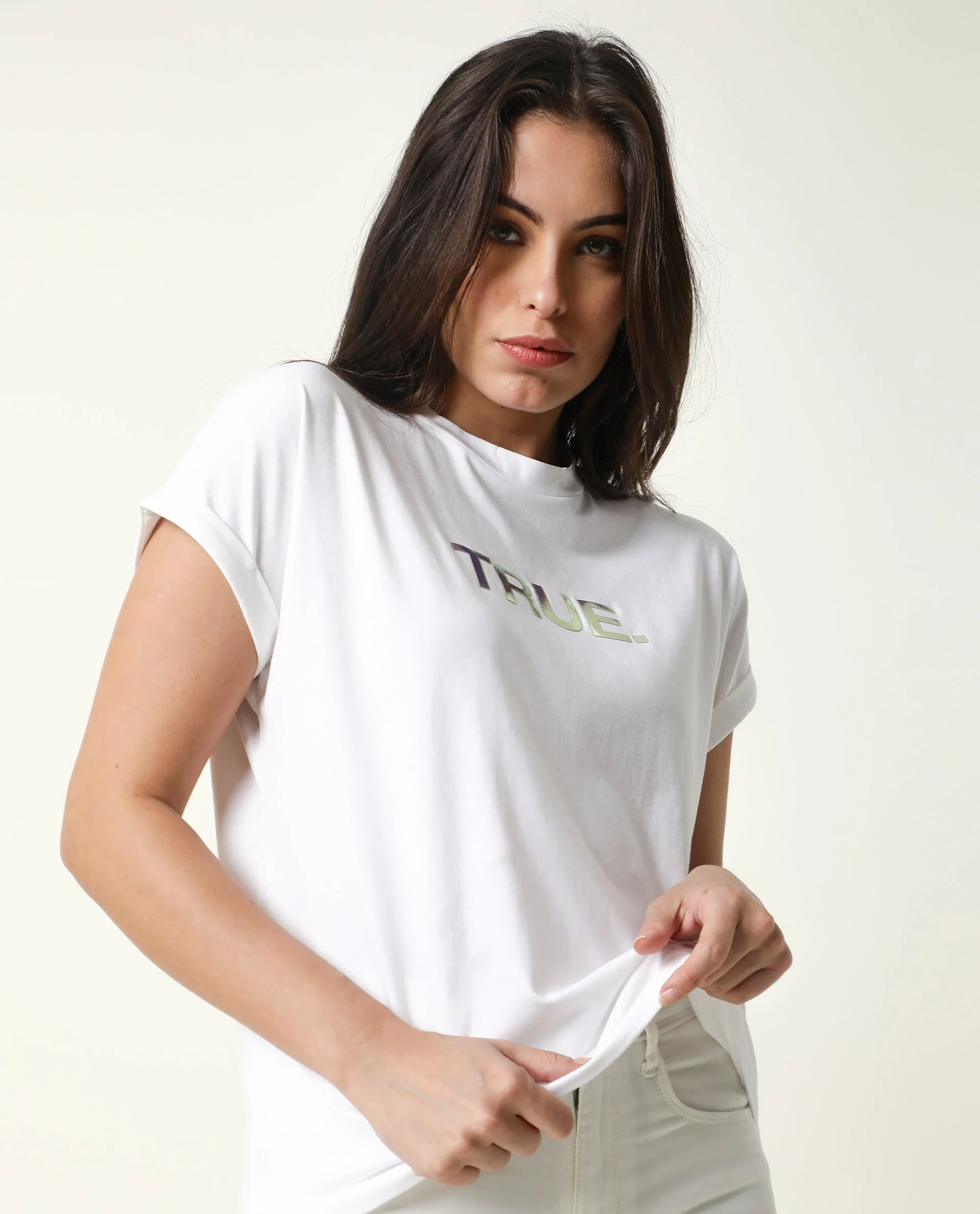 Rareism Womens Exist White T-Shirt Cotton Fabric Regular Fit Extended Sleeves Crew Neck - Image 4