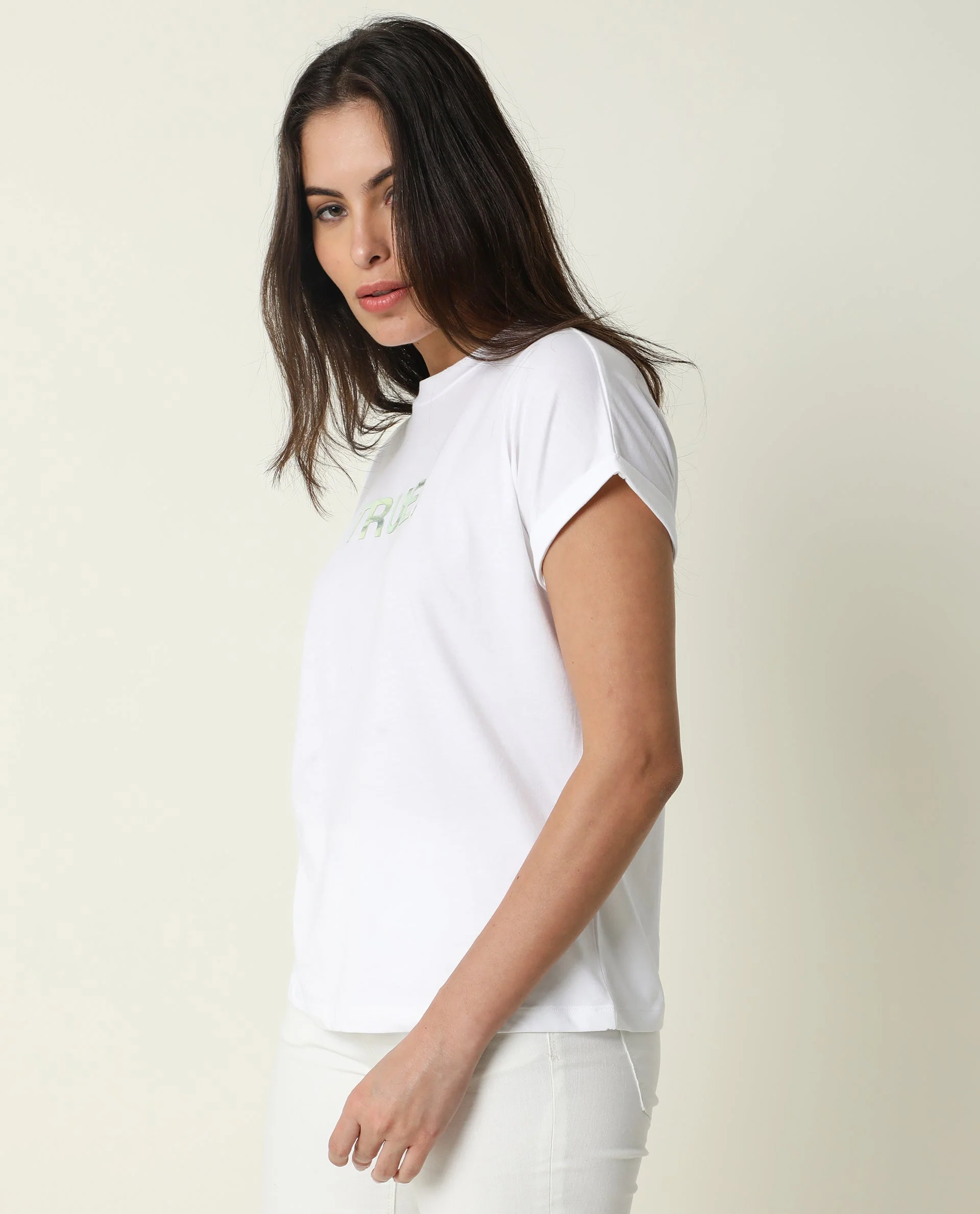 Rareism Womens Exist White T-Shirt Cotton Fabric Regular Fit Extended Sleeves Crew Neck - Image 5