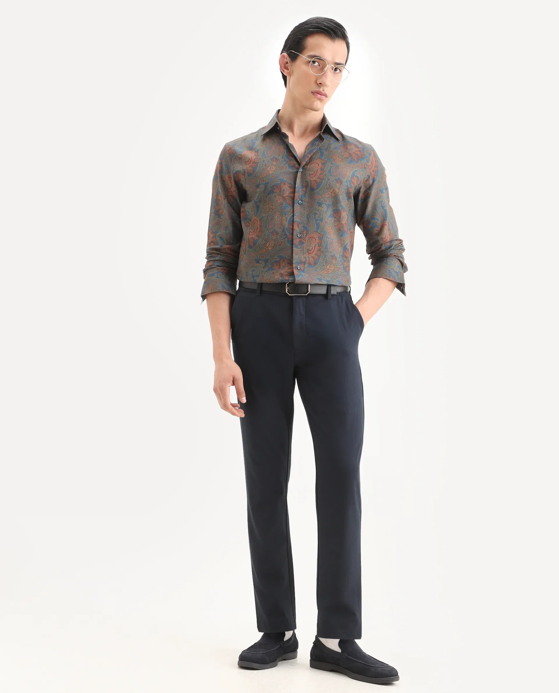 Rare Rabbit Men's Exor Dusky Blue Cotton Blend Fabric Full Sleeve Spread Collar Regular Fit Paisley Print Shirt - Image 2