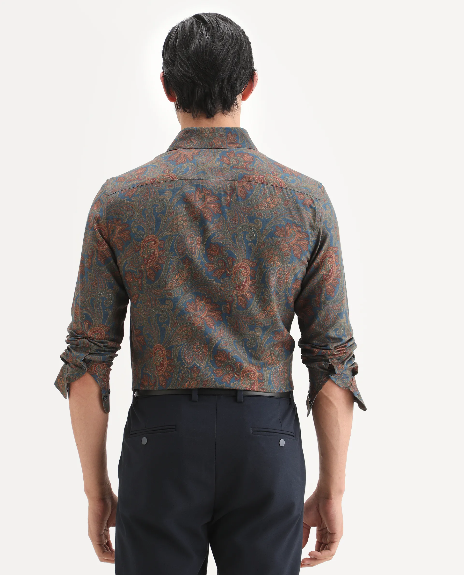 Rare Rabbit Men's Exor Dusky Blue Cotton Blend Fabric Full Sleeve Spread Collar Regular Fit Paisley Print Shirt - Image 8