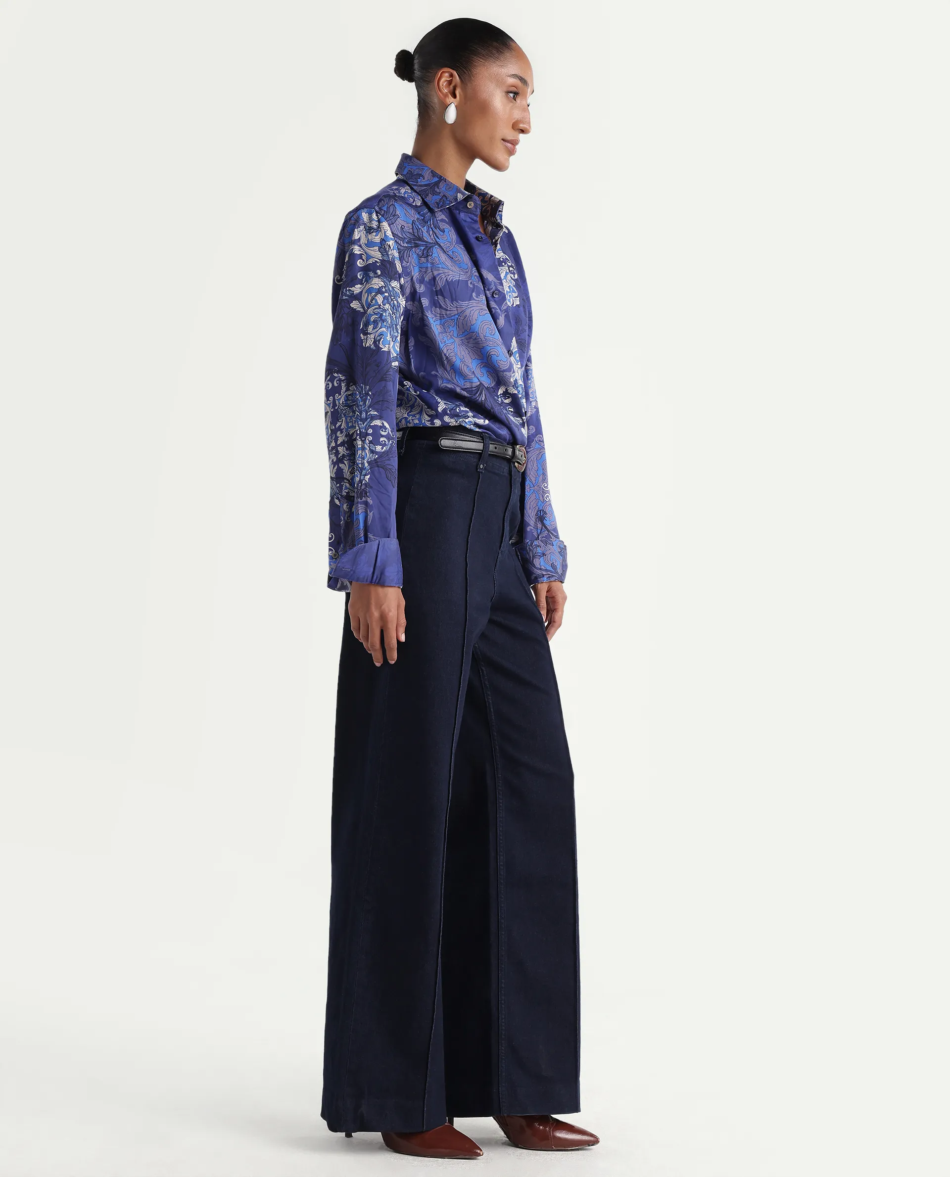 Rareism Women's Exora Dark Navy Cotton Blend Wide Leg Plain Jeans - Image 6