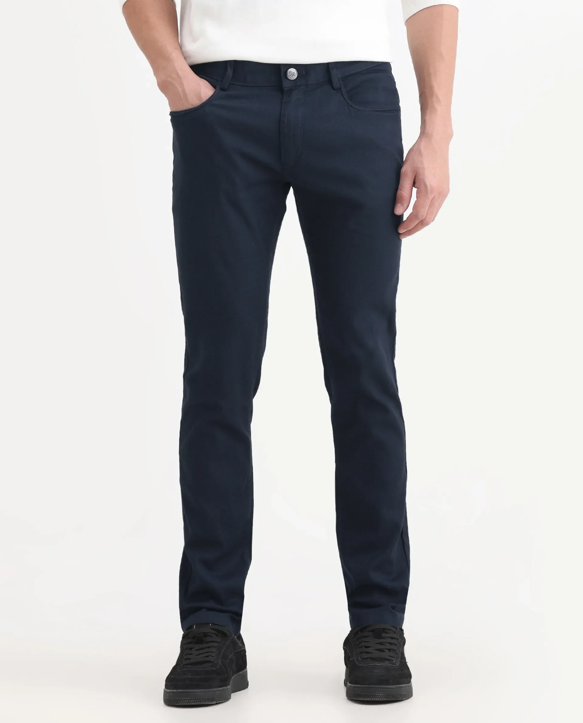 Rare Rabbit Men's Expore Navy Linen Blend Plain Regular Fit Trouser - Image 2