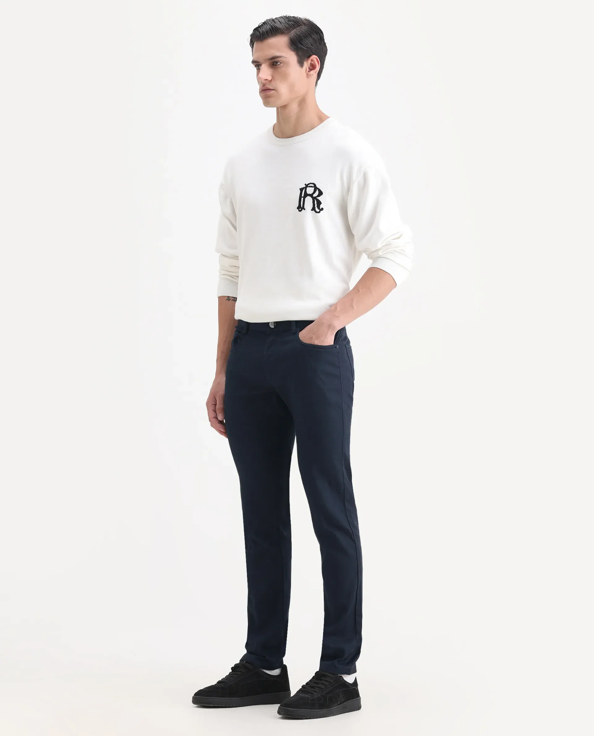 Rare Rabbit Men's Expore Navy Linen Blend Plain Regular Fit Trouser - Image 4