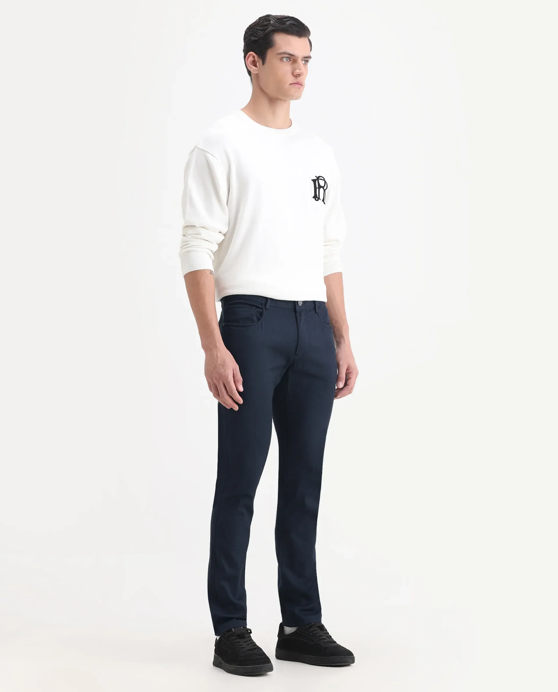 Rare Rabbit Men's Expore Navy Linen Blend Plain Regular Fit Trouser - Image 5