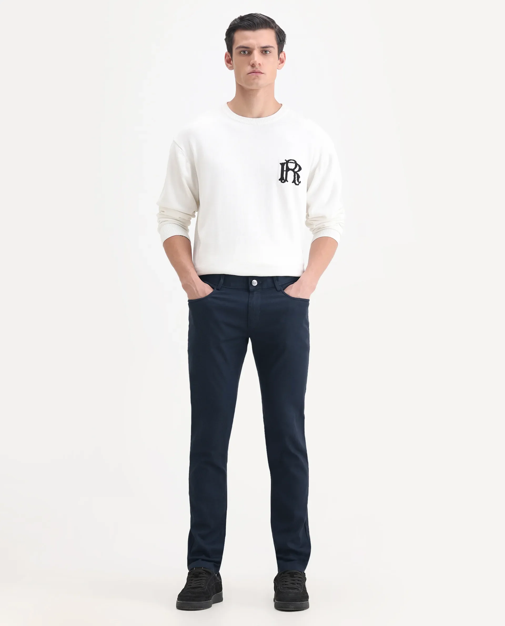 Rare Rabbit Men's Expore Navy Linen Blend Plain Regular Fit Trouser - Image 6