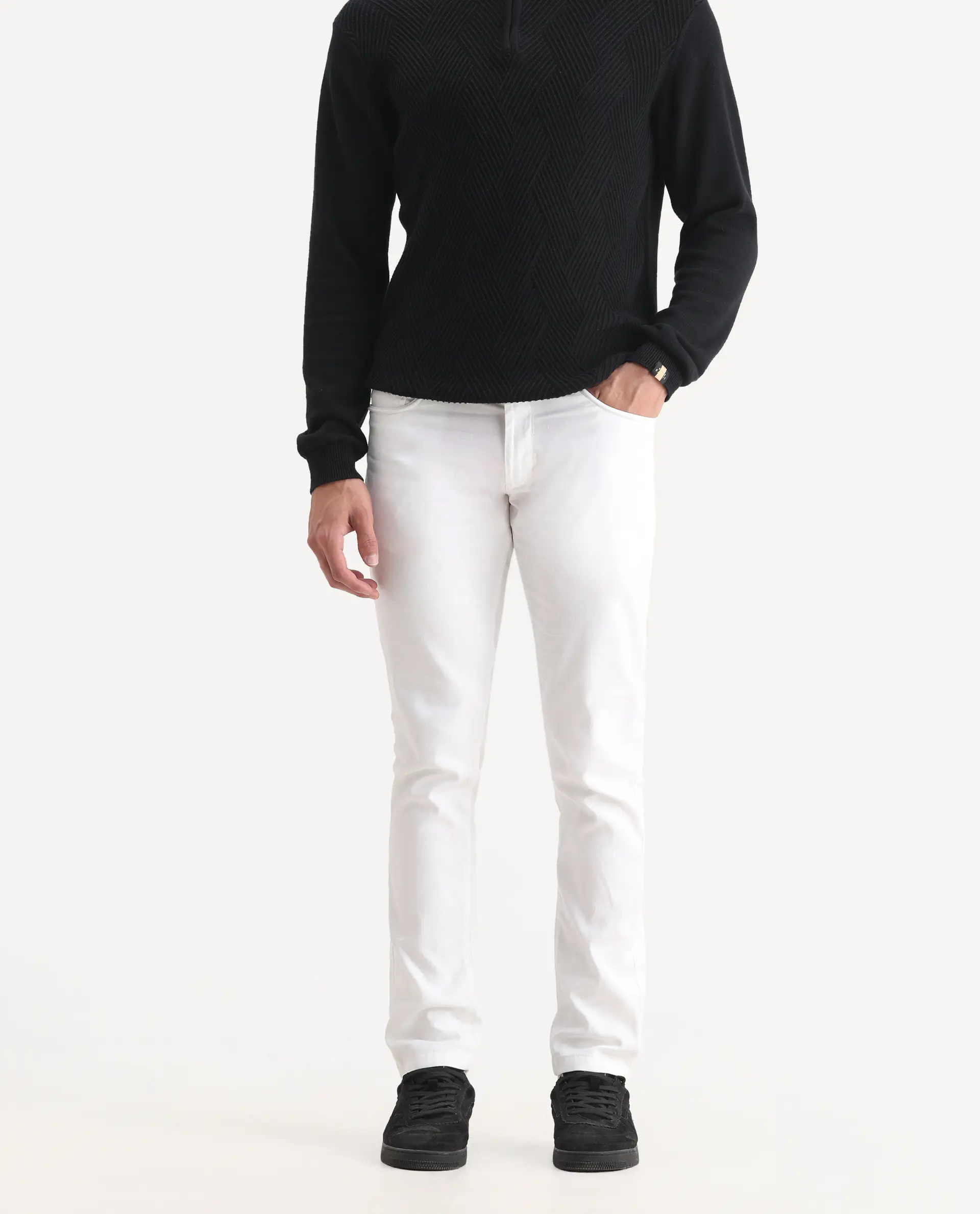 Rare Rabbit Men's Expore White Linen Blend Plain Regular Fit Trouser - Image 2