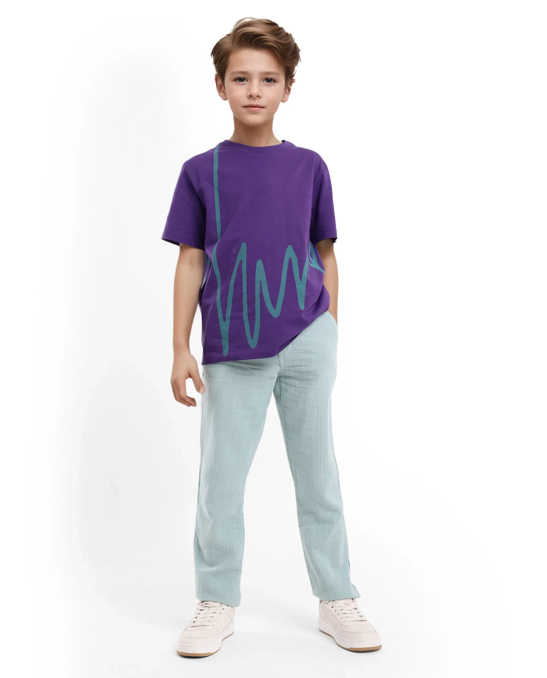 Rare Ones Kids Ezon Dark Purple Cotton Blend Fabric Half Sleeves Crew Neck Graphic Signature Print T-Shirt - Image 3