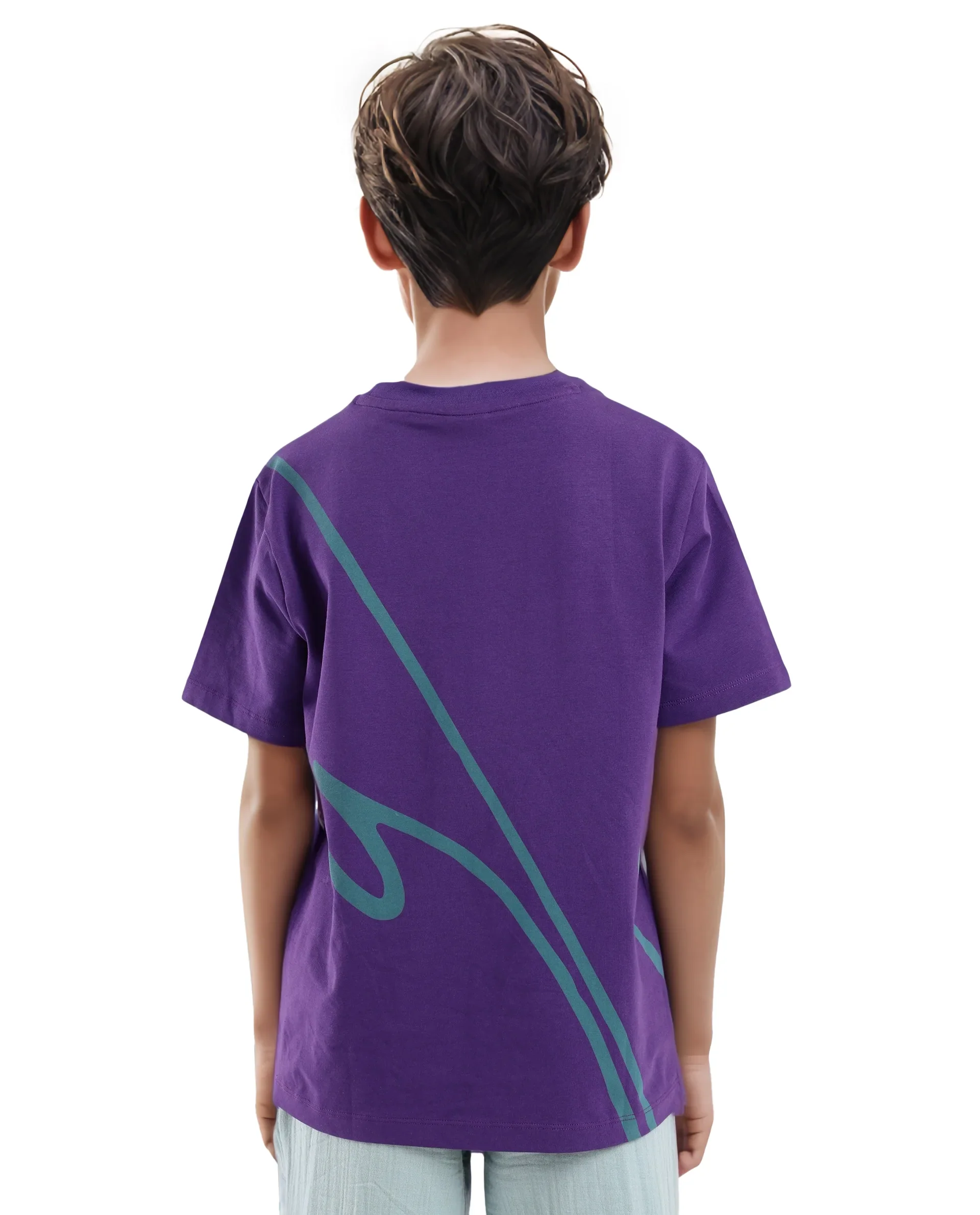 Rare Ones Kids Ezon Dark Purple Cotton Blend Fabric Half Sleeves Crew Neck Graphic Signature Print T-Shirt - Image 5