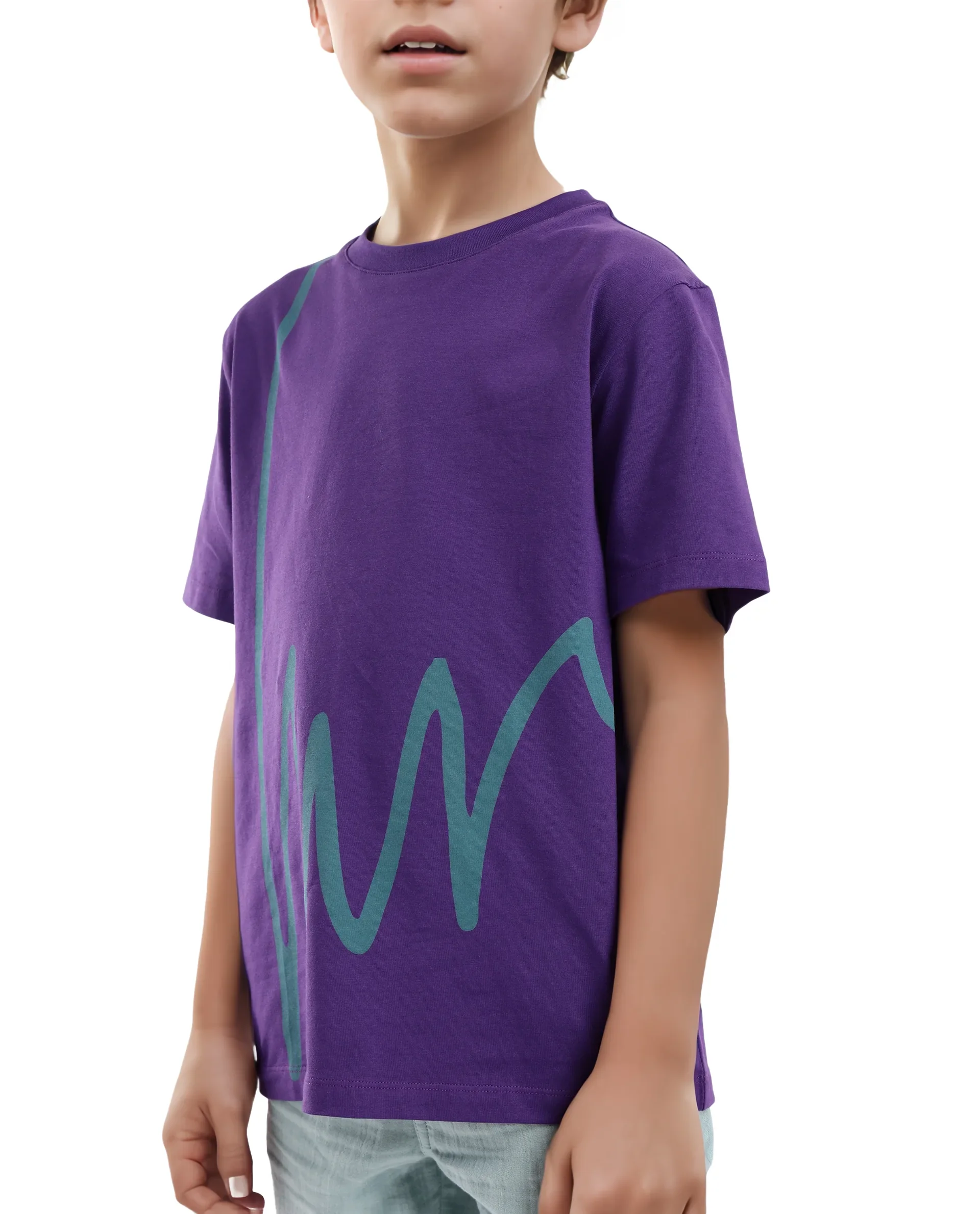 Rare Ones Kids Ezon Dark Purple Cotton Blend Fabric Half Sleeves Crew Neck Graphic Signature Print T-Shirt - Image 7