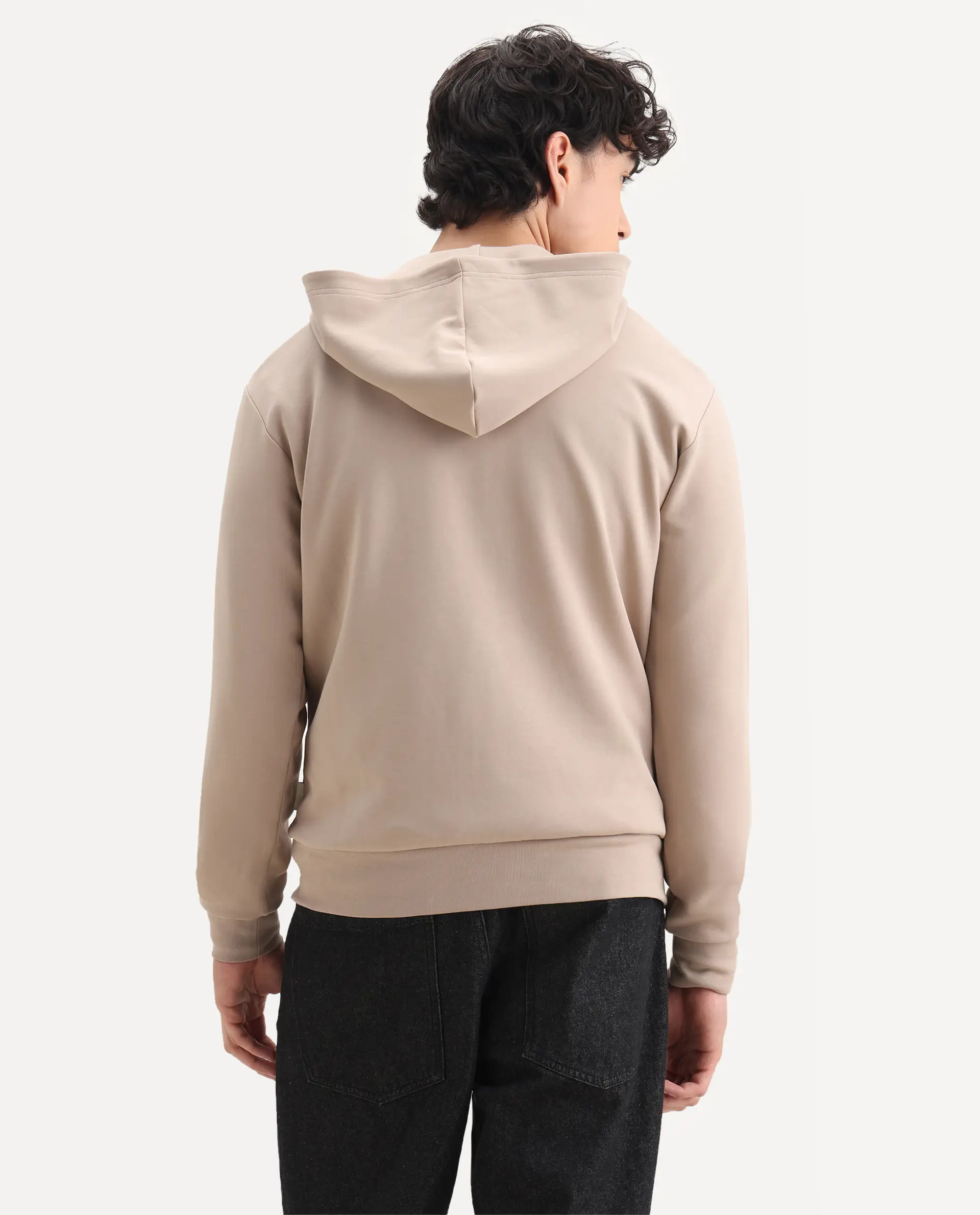 Rare Rabbit Men's Ezra Beige Cotton Blend Fabric Full Sleeve Hooded Graphic Print Sweatshirt - Image 7
