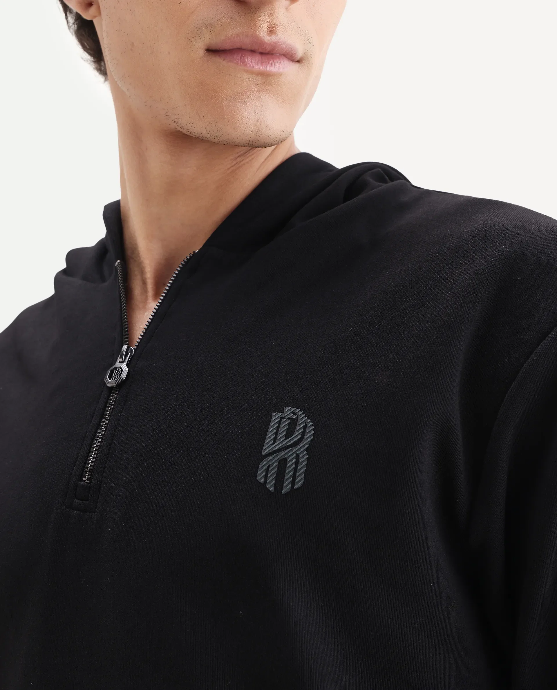 Rare Rabbit Men's Ezra Black Cotton Blend Fabric Full Sleeve Hooded Graphic Print Sweatshirt - Image 3