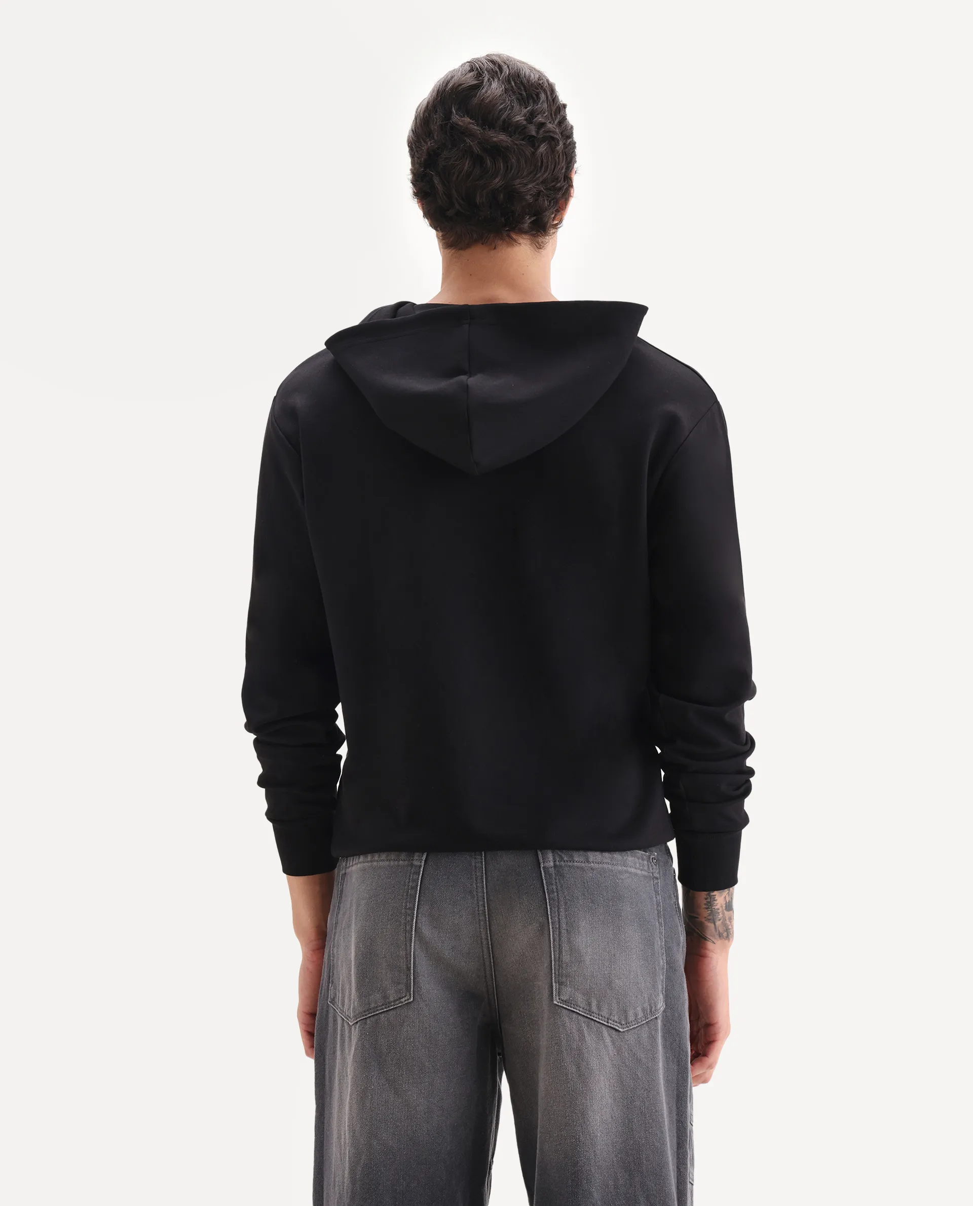 Rare Rabbit Men's Ezra Black Cotton Blend Fabric Full Sleeve Hooded Graphic Print Sweatshirt - Image 8