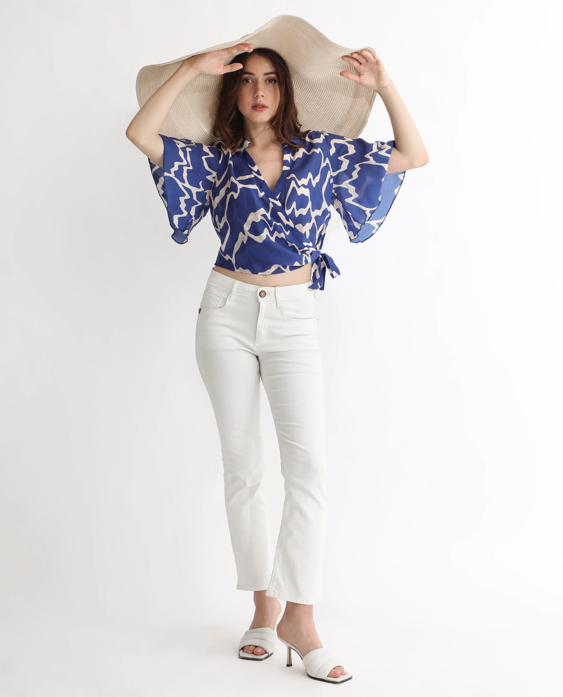 Rareism Womens Ezrai Blue Top Short Sleeve Hip Length Abstract - Image 10