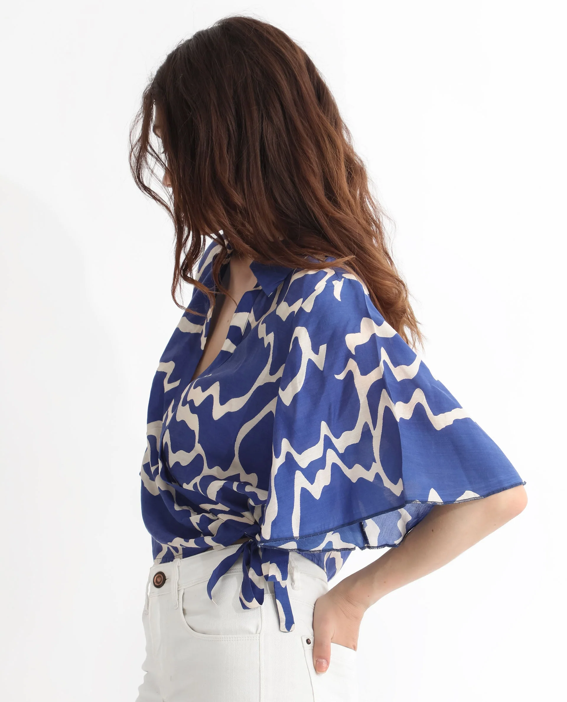 Rareism Womens Ezrai Blue Top Short Sleeve Hip Length Abstract - Image 12