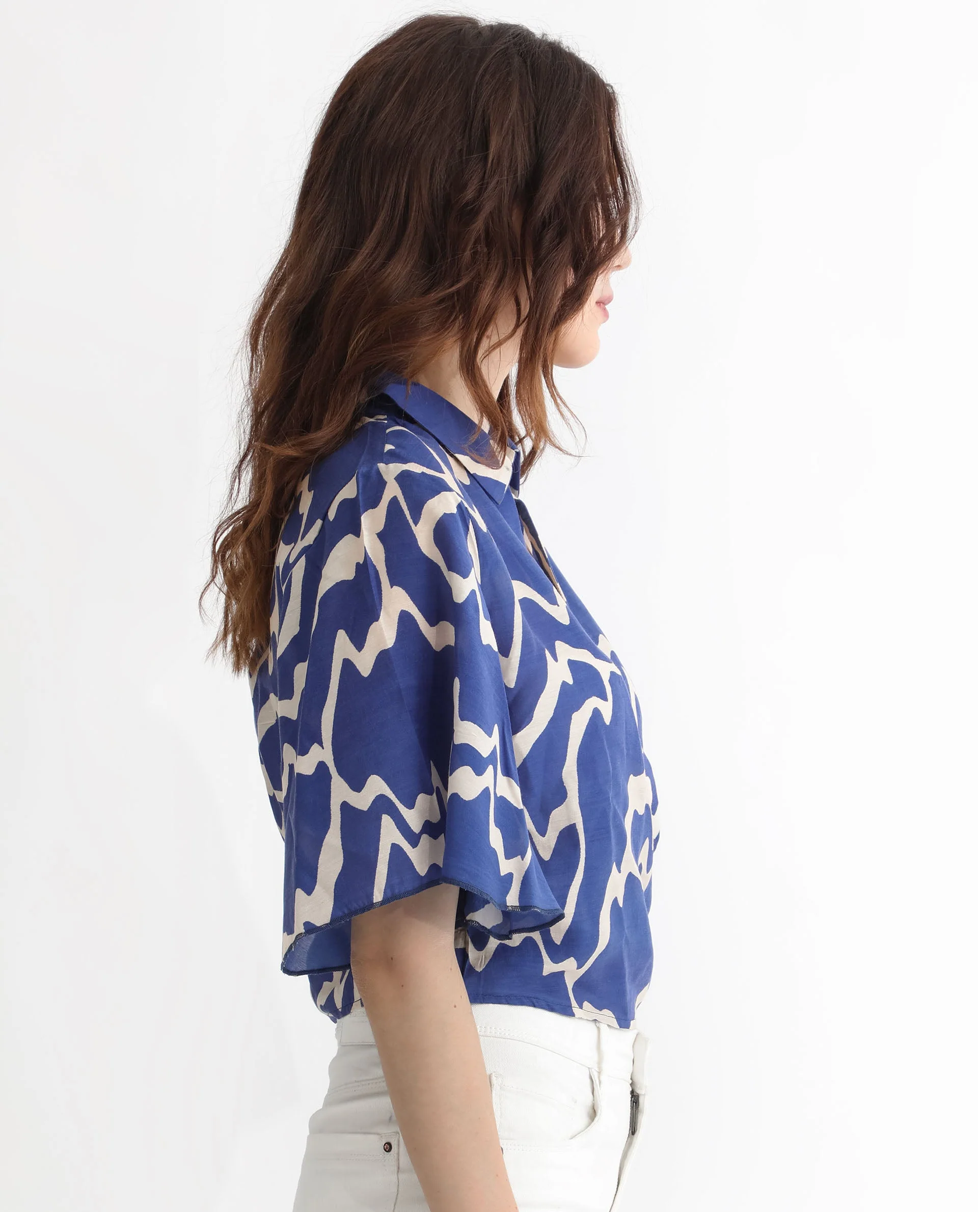 Rareism Womens Ezrai Blue Top Short Sleeve Hip Length Abstract - Image 13