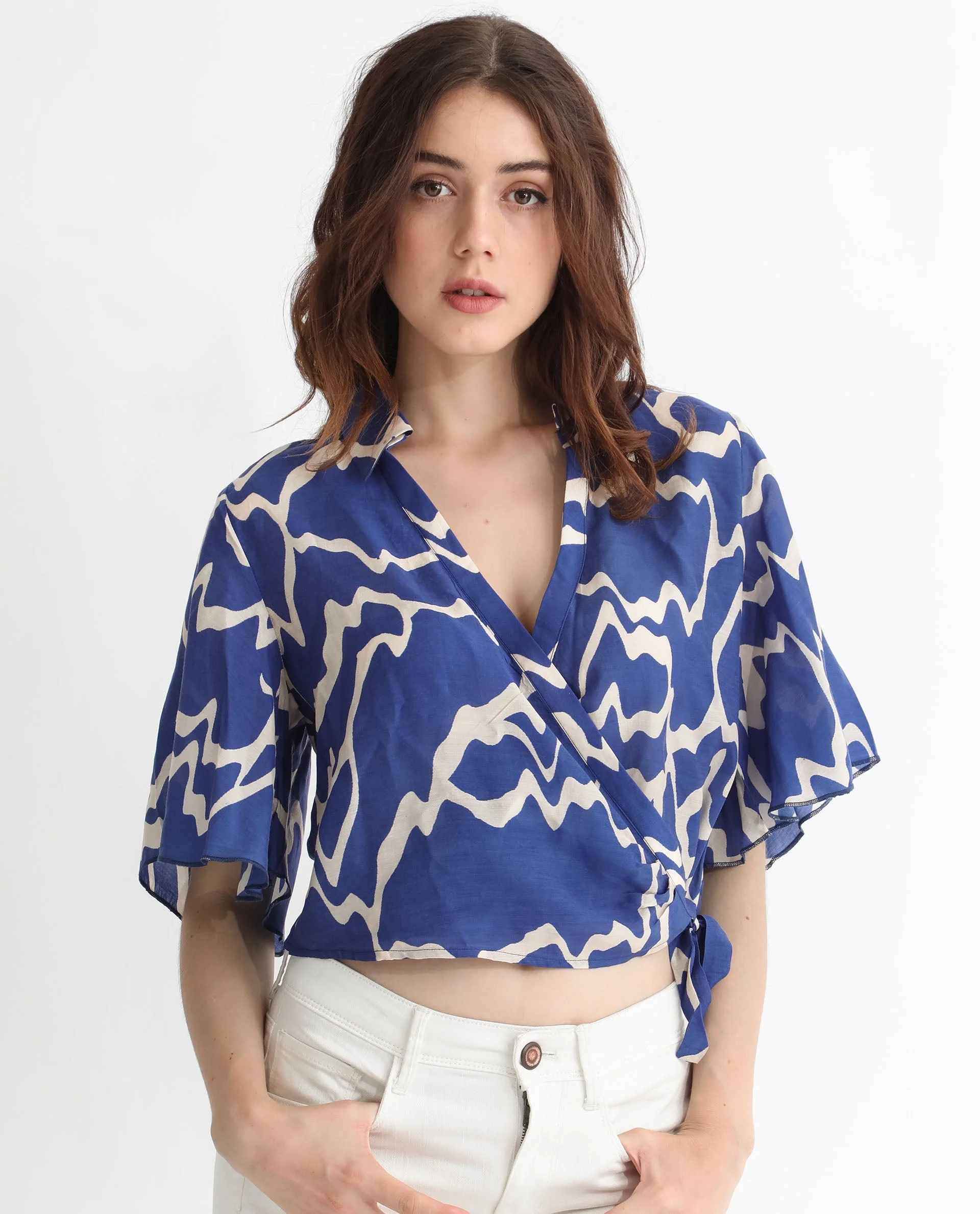 Rareism Womens Ezrai Blue Top Short Sleeve Hip Length Abstract - Image 3