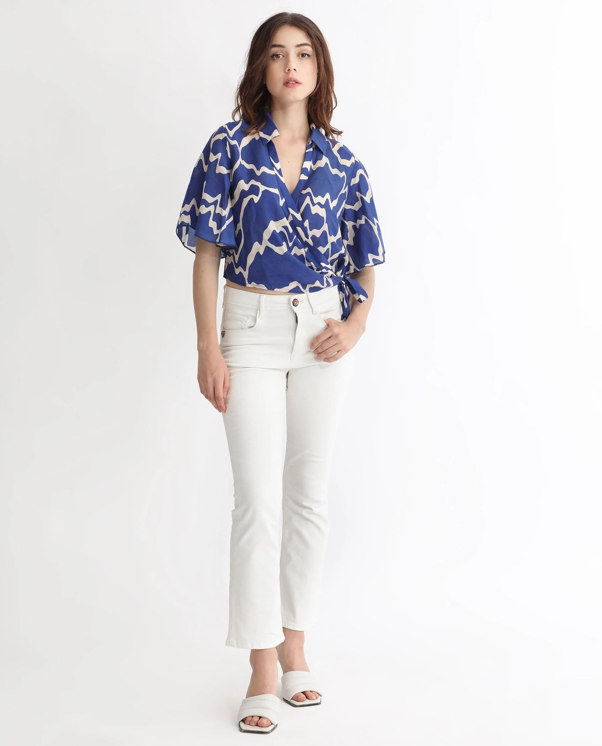 Rareism Womens Ezrai Blue Top Short Sleeve Hip Length Abstract - Image 8