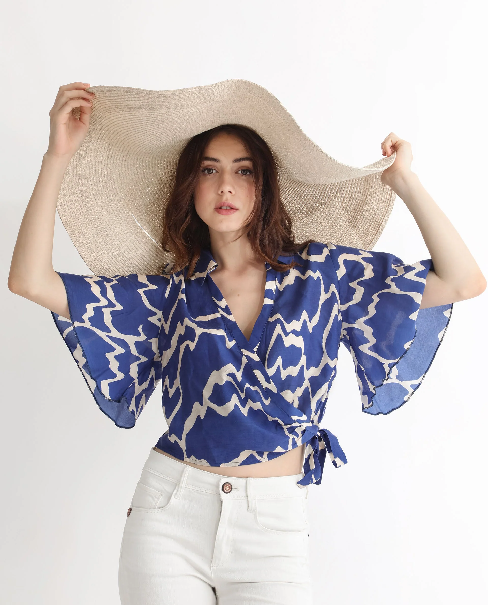 Rareism Womens Ezrai Blue Top Short Sleeve Hip Length Abstract - Image 9