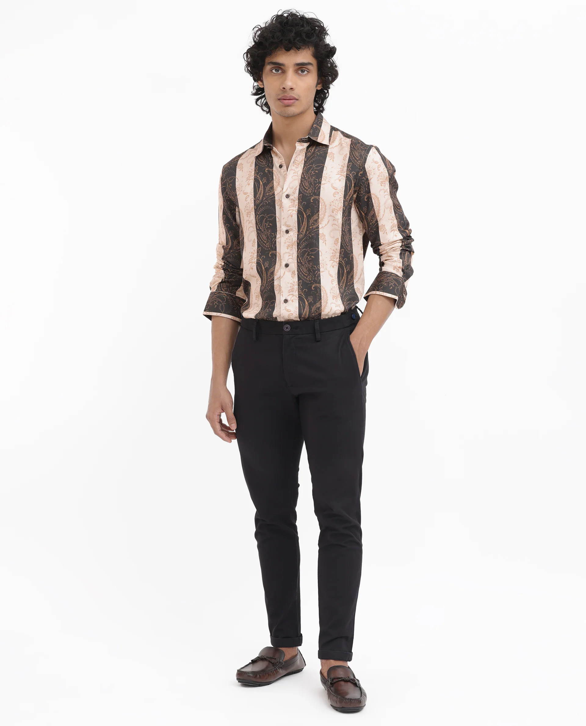 Rare Rabbit Men's Faben Beige Viscose Paisley Print Regular Fit Full Sleeve Collared Shirt - Image 2