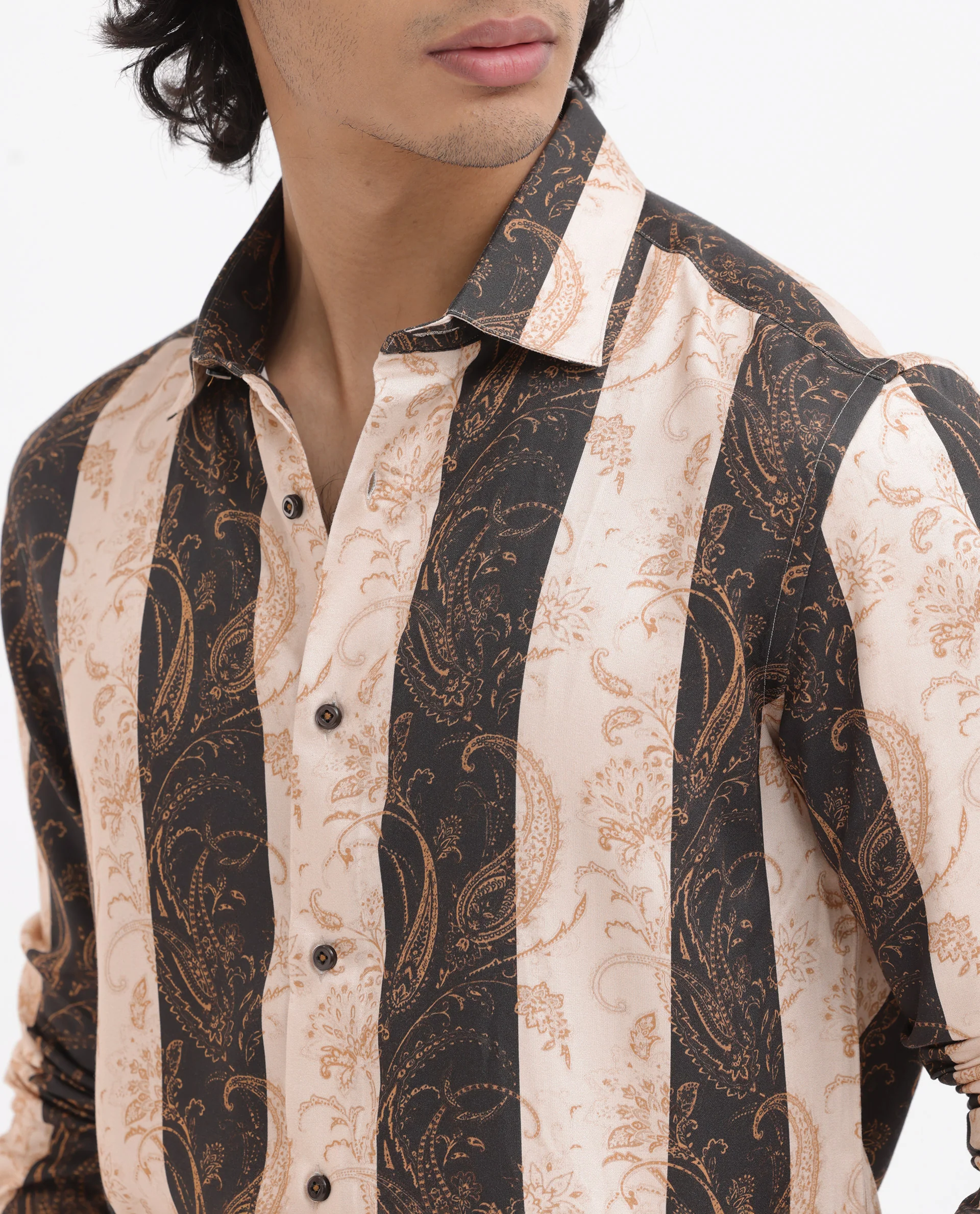 Rare Rabbit Men's Faben Beige Viscose Paisley Print Regular Fit Full Sleeve Collared Shirt - Image 3