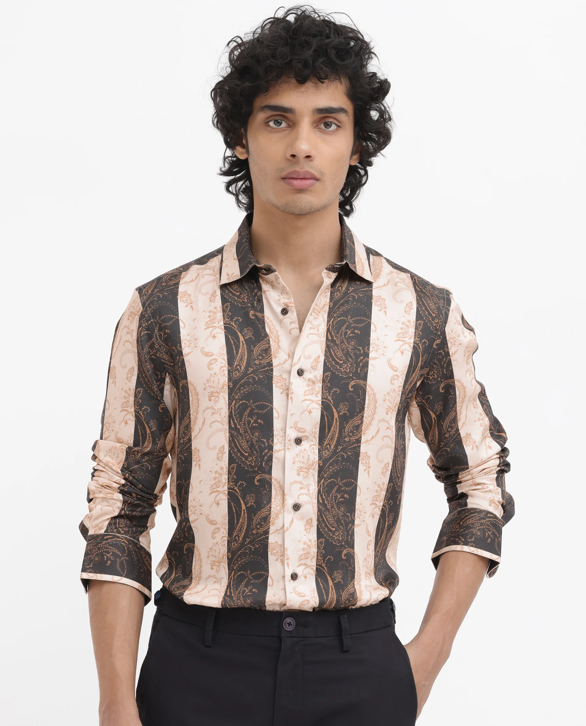 Rare Rabbit Men's Faben Beige Viscose Paisley Print Regular Fit Full Sleeve Collared Shirt - Image 4
