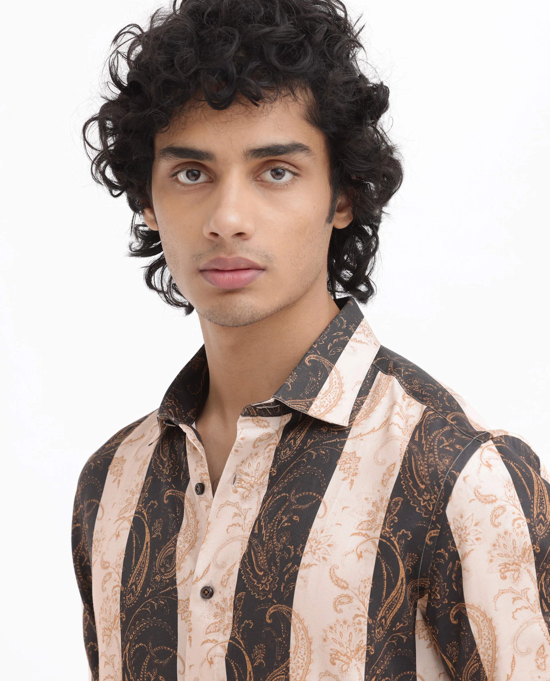 Rare Rabbit Men's Faben Beige Viscose Paisley Print Regular Fit Full Sleeve Collared Shirt - Image 5