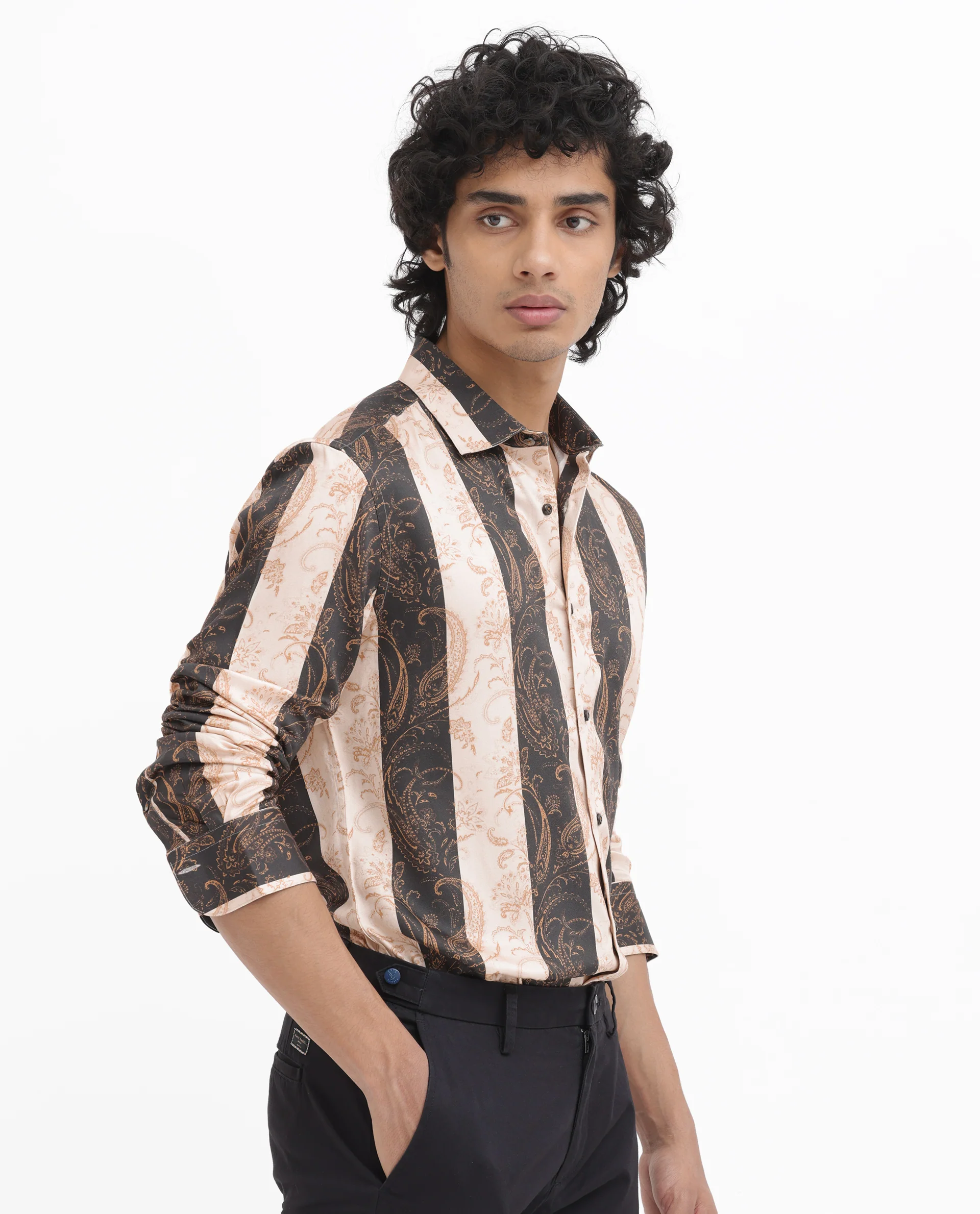 Rare Rabbit Men's Faben Beige Viscose Paisley Print Regular Fit Full Sleeve Collared Shirt - Image 6