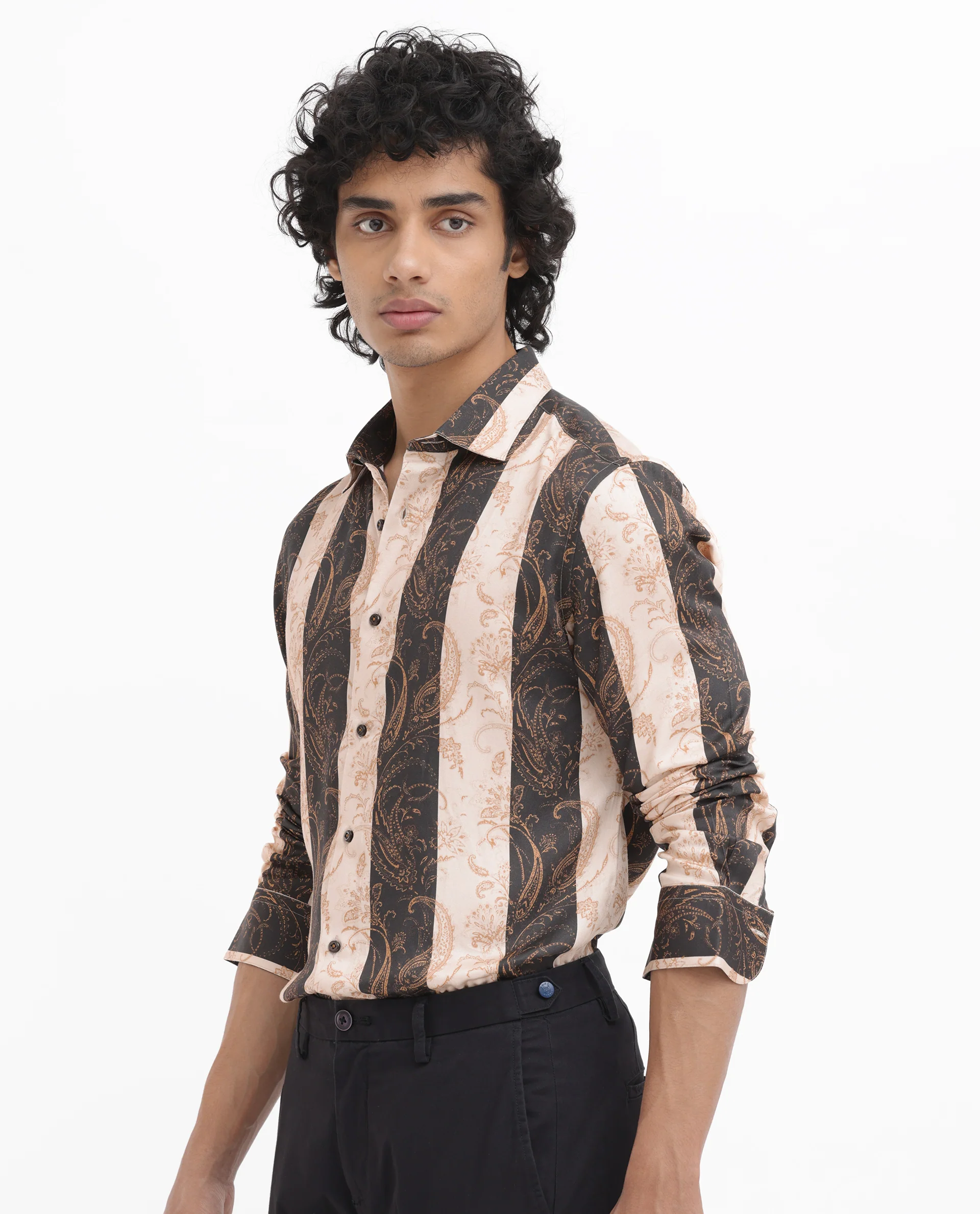 Rare Rabbit Men's Faben Beige Viscose Paisley Print Regular Fit Full Sleeve Collared Shirt - Image 8