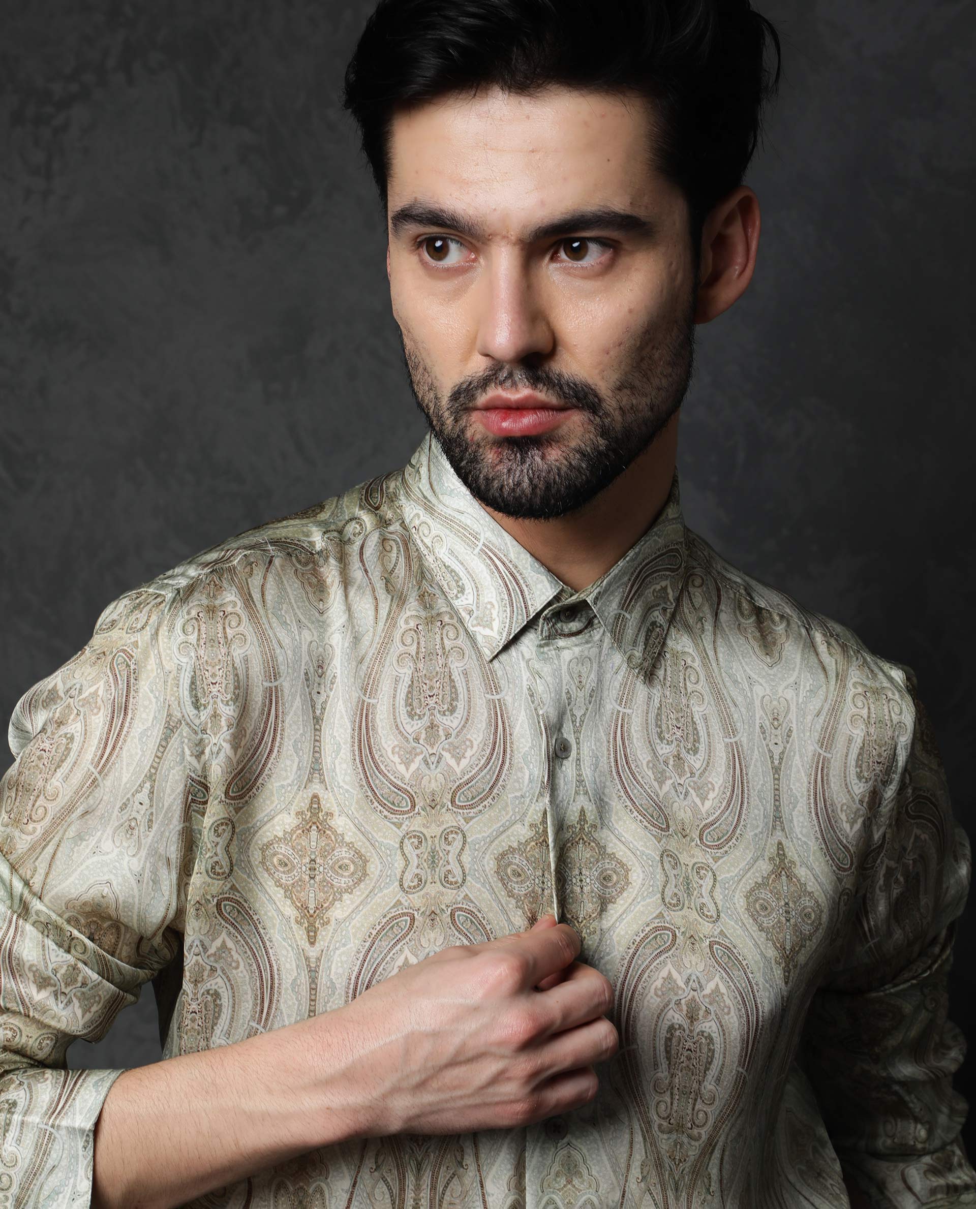 Rare Rabbit Men's Fable Olive Cotton Paisley Print Regular Fit Full Sleeve Collared Shirt - Image 10