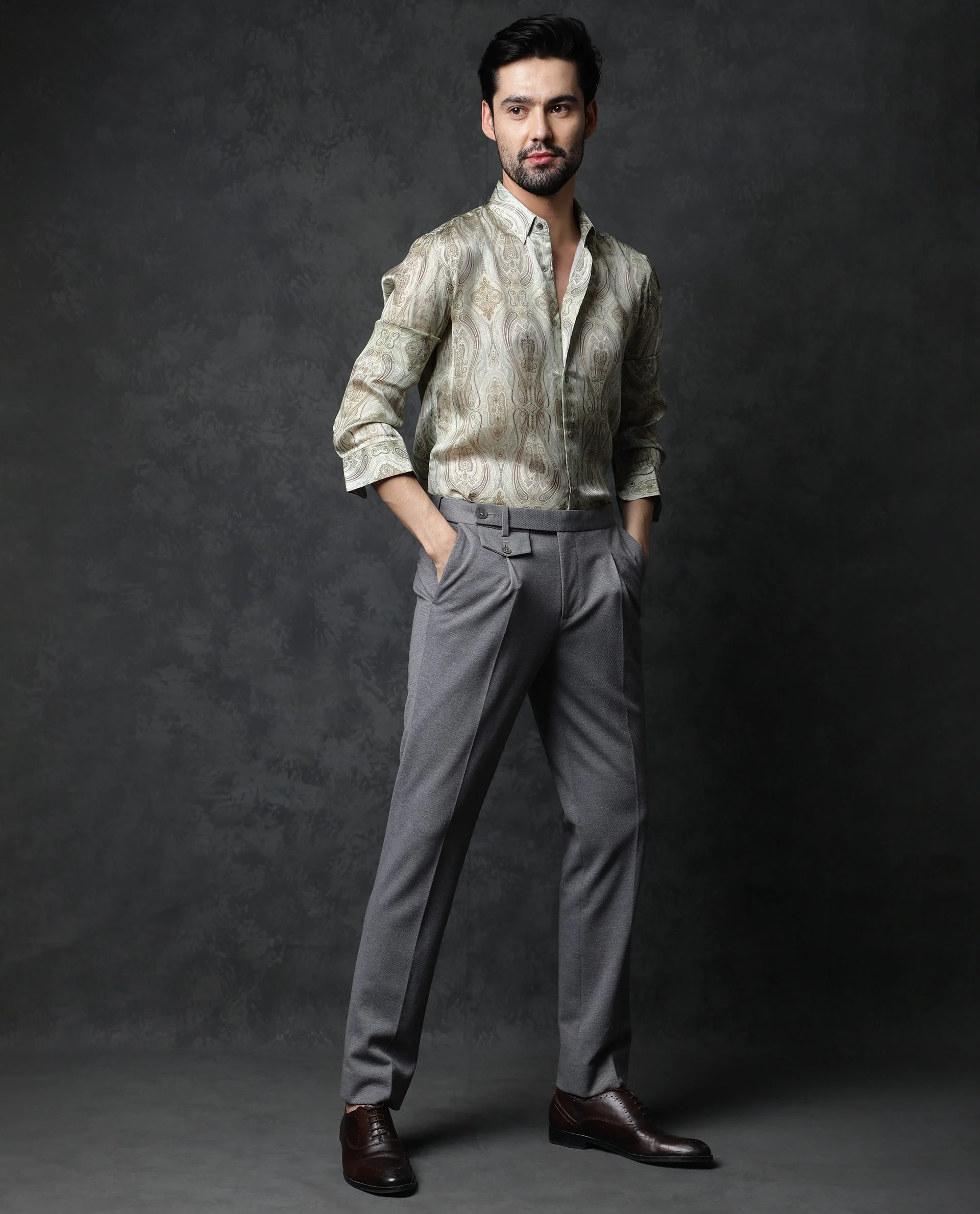 Rare Rabbit Men's Fable Olive Cotton Paisley Print Regular Fit Full Sleeve Collared Shirt - Image 3