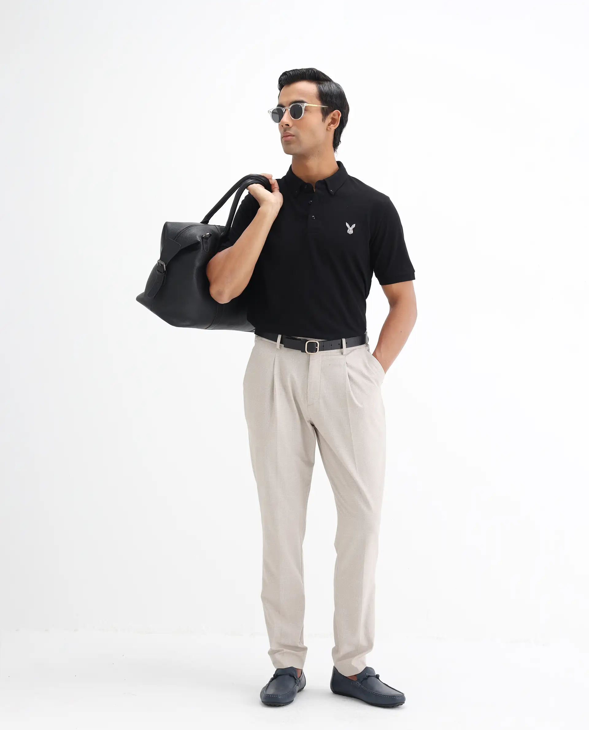 Rare Rabbit Men's Face Black Cotton Embroidered Regular Fit Half Sleeve Polo - Image 2