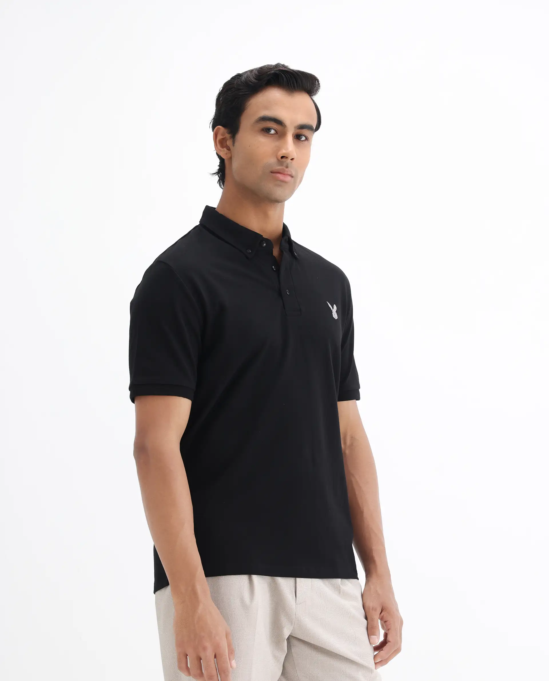 Rare Rabbit Men's Face Black Cotton Embroidered Regular Fit Half Sleeve Polo - Image 5