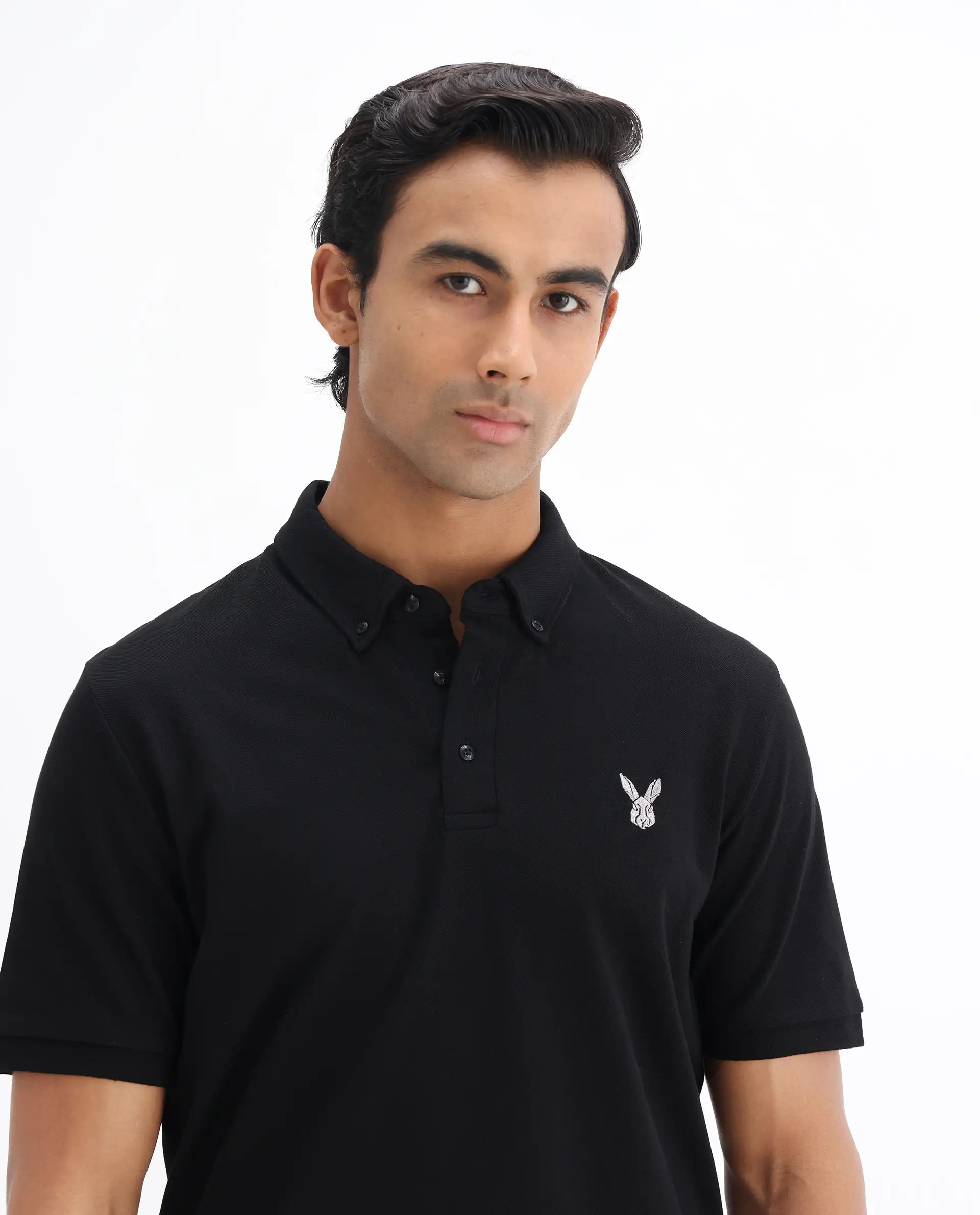 Rare Rabbit Men's Face Black Cotton Embroidered Regular Fit Half Sleeve Polo - Image 6