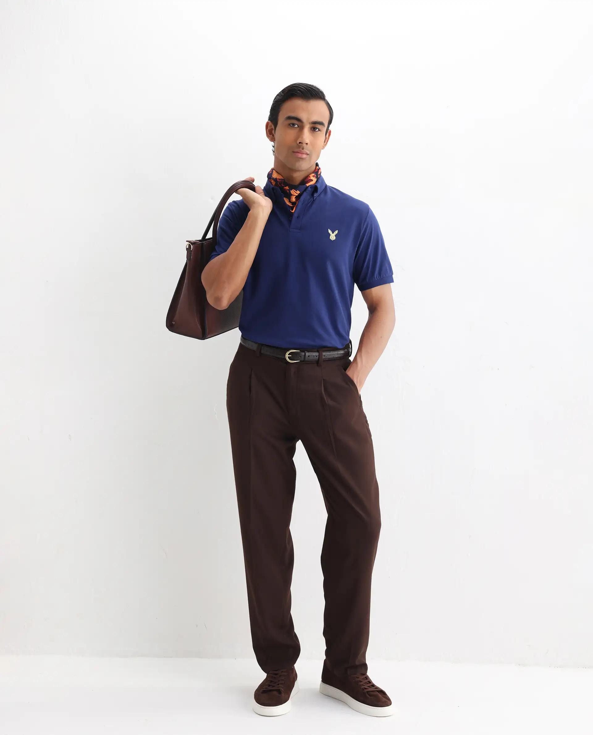Rare Rabbit Men's Face Blue Cotton Embroidered Regular Fit Half Sleeve Polo - Image 2
