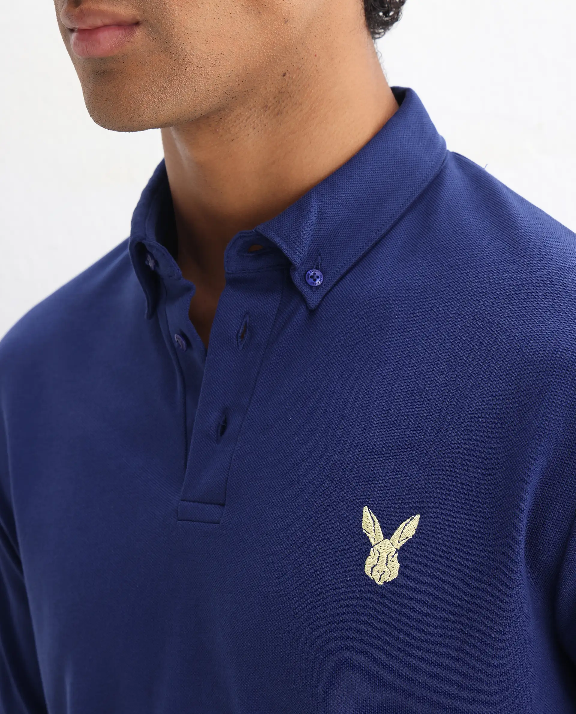 Rare Rabbit Men's Face Blue Cotton Embroidered Regular Fit Half Sleeve Polo - Image 3
