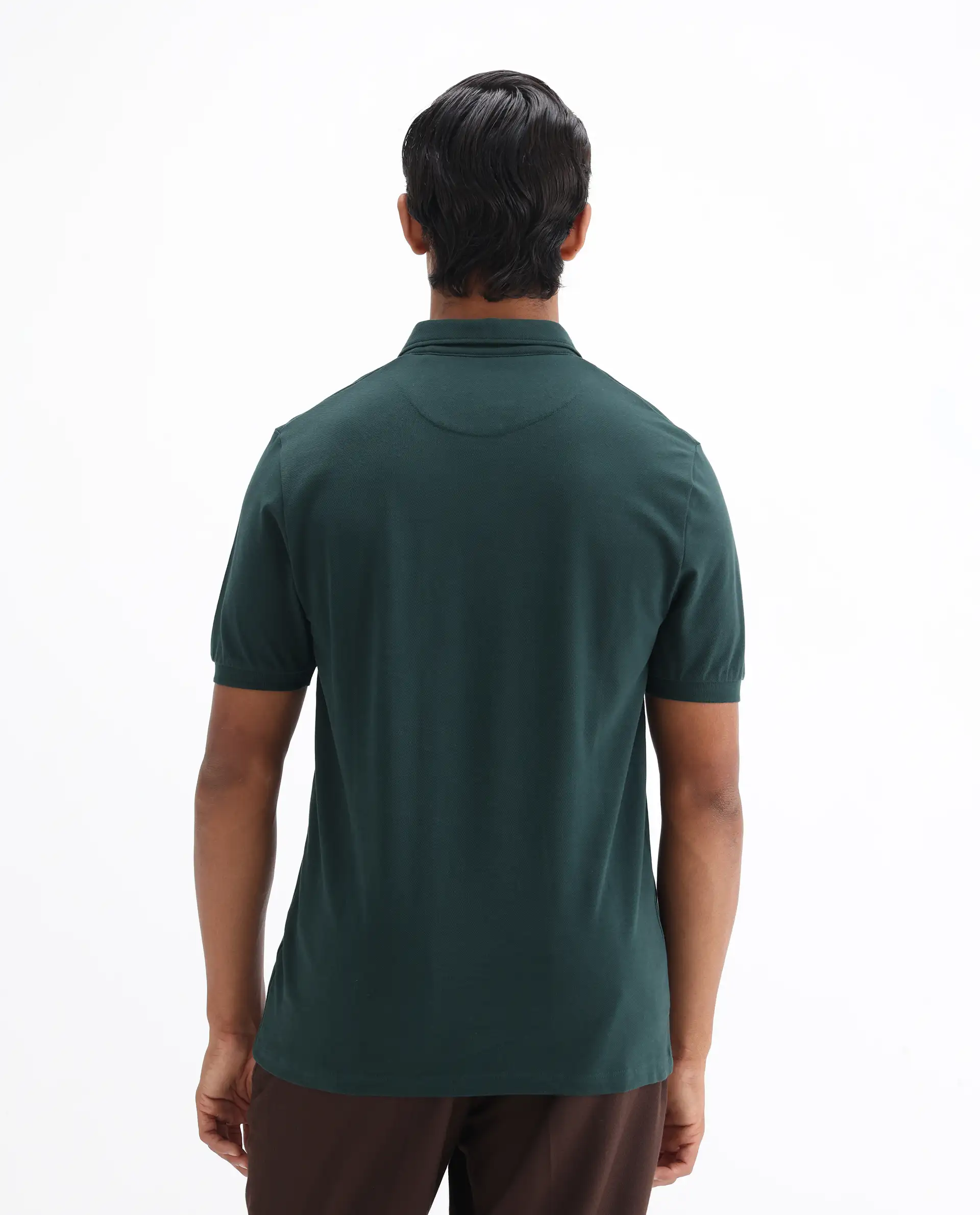 Rare Rabbit Men's Face Dark Green Cotton Embroidered Regular Fit Half Sleeve Polo - Image 8