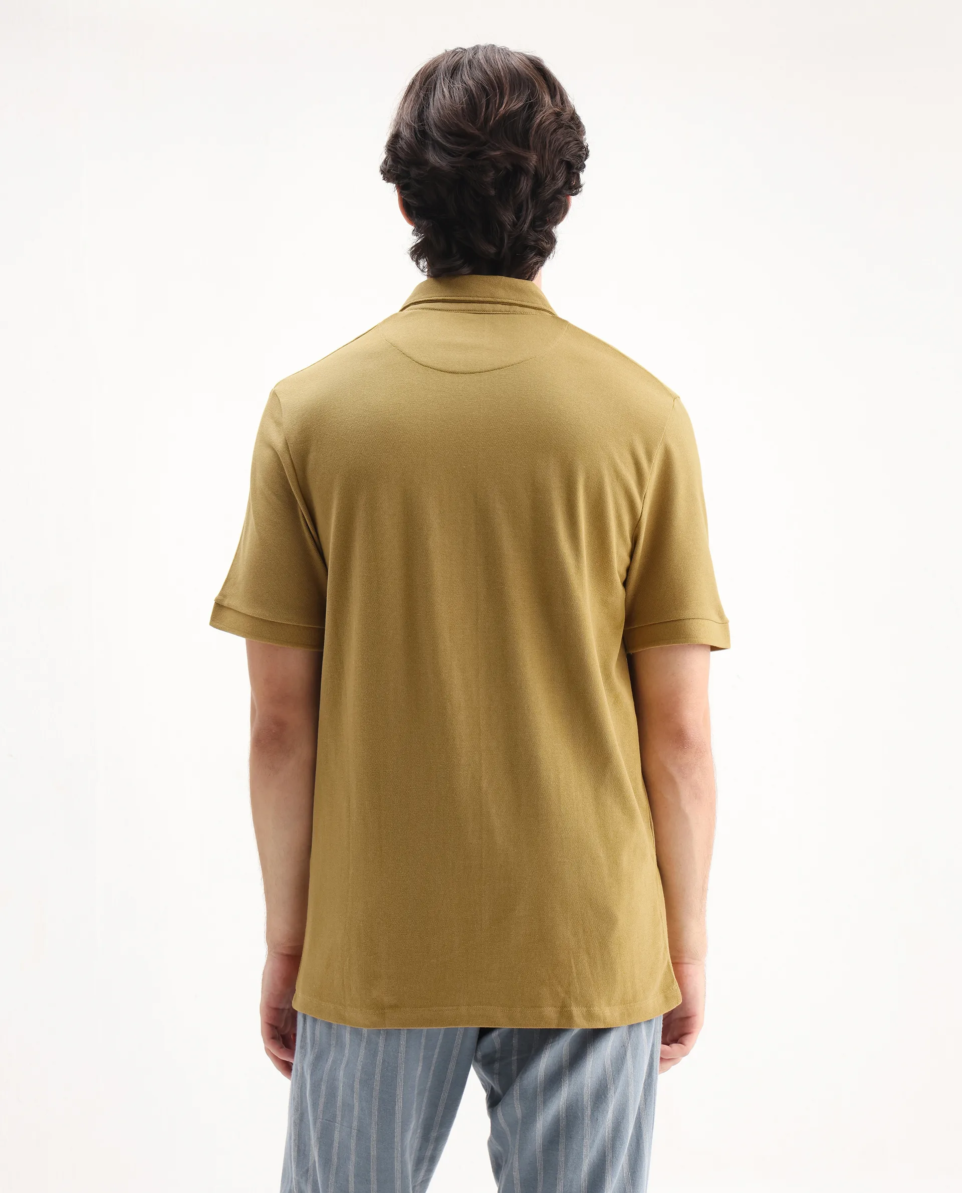 Rare Rabbit Men's Face Dusky Yellow Cotton Embroidered Regular Fit Half Sleeve Polo - Image 7