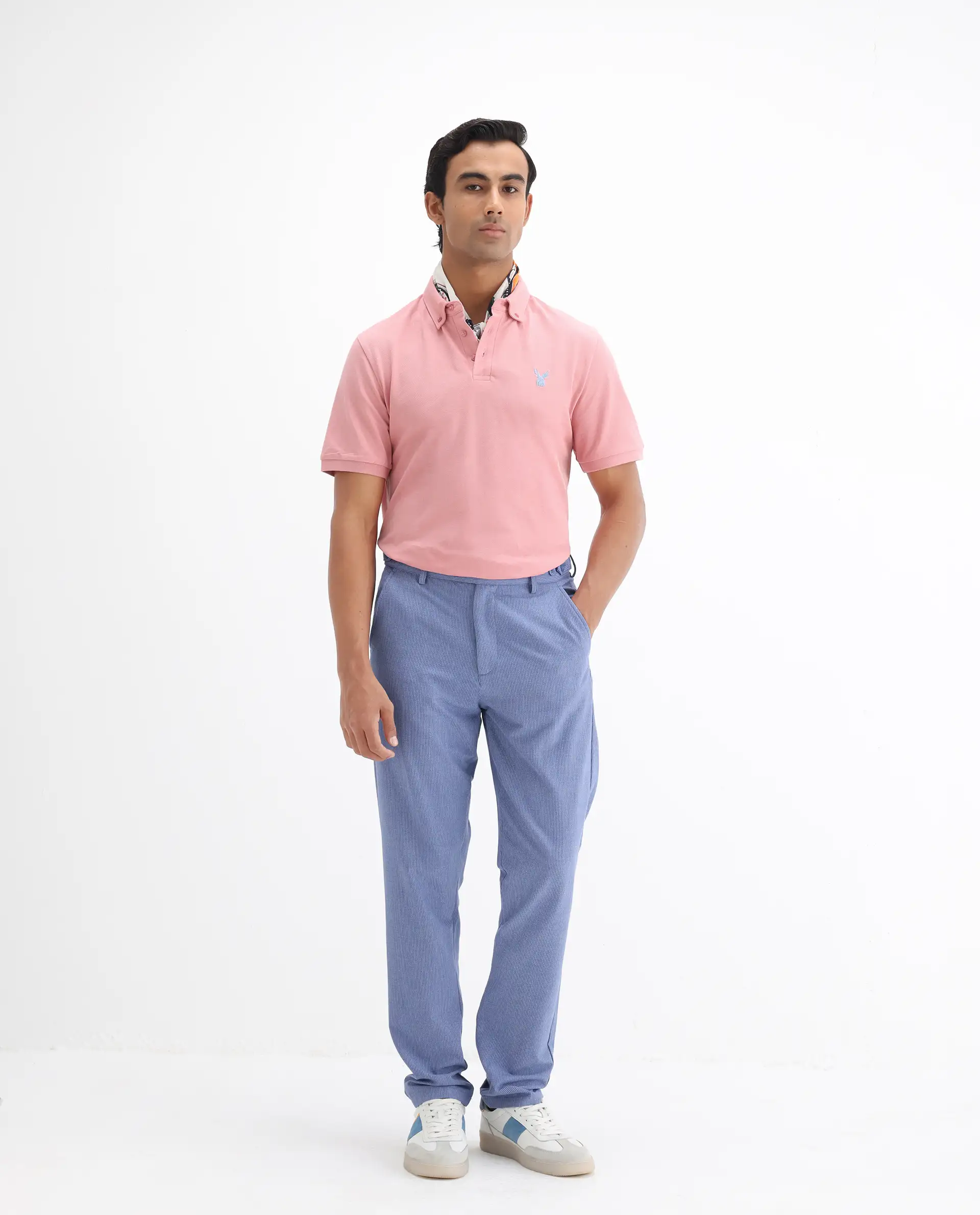 Rare Rabbit Men's Face Light Pink Cotton Embroidered Regular Fit Half Sleeve Polo - Image 2