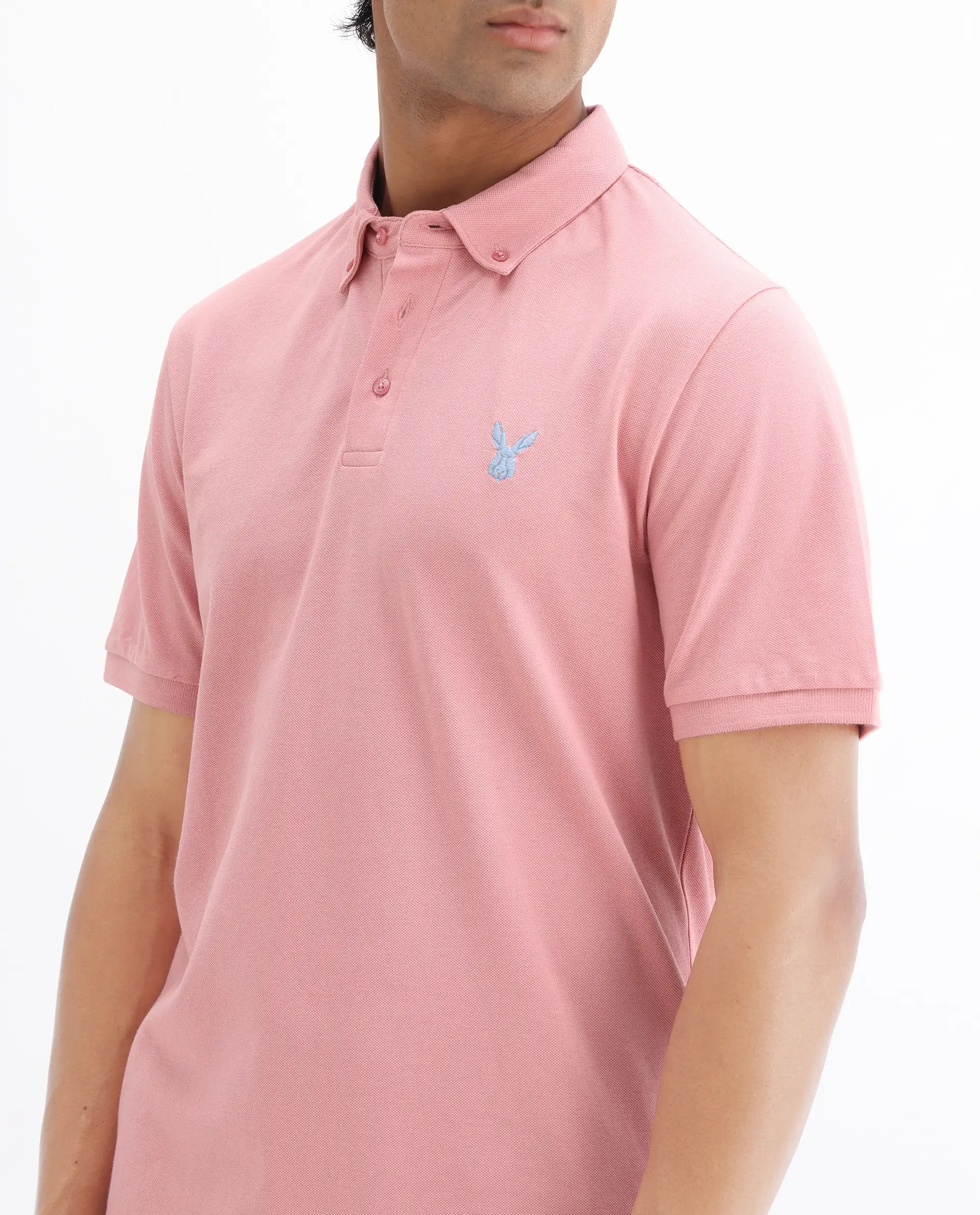Rare Rabbit Men's Face Light Pink Cotton Embroidered Regular Fit Half Sleeve Polo - Image 3