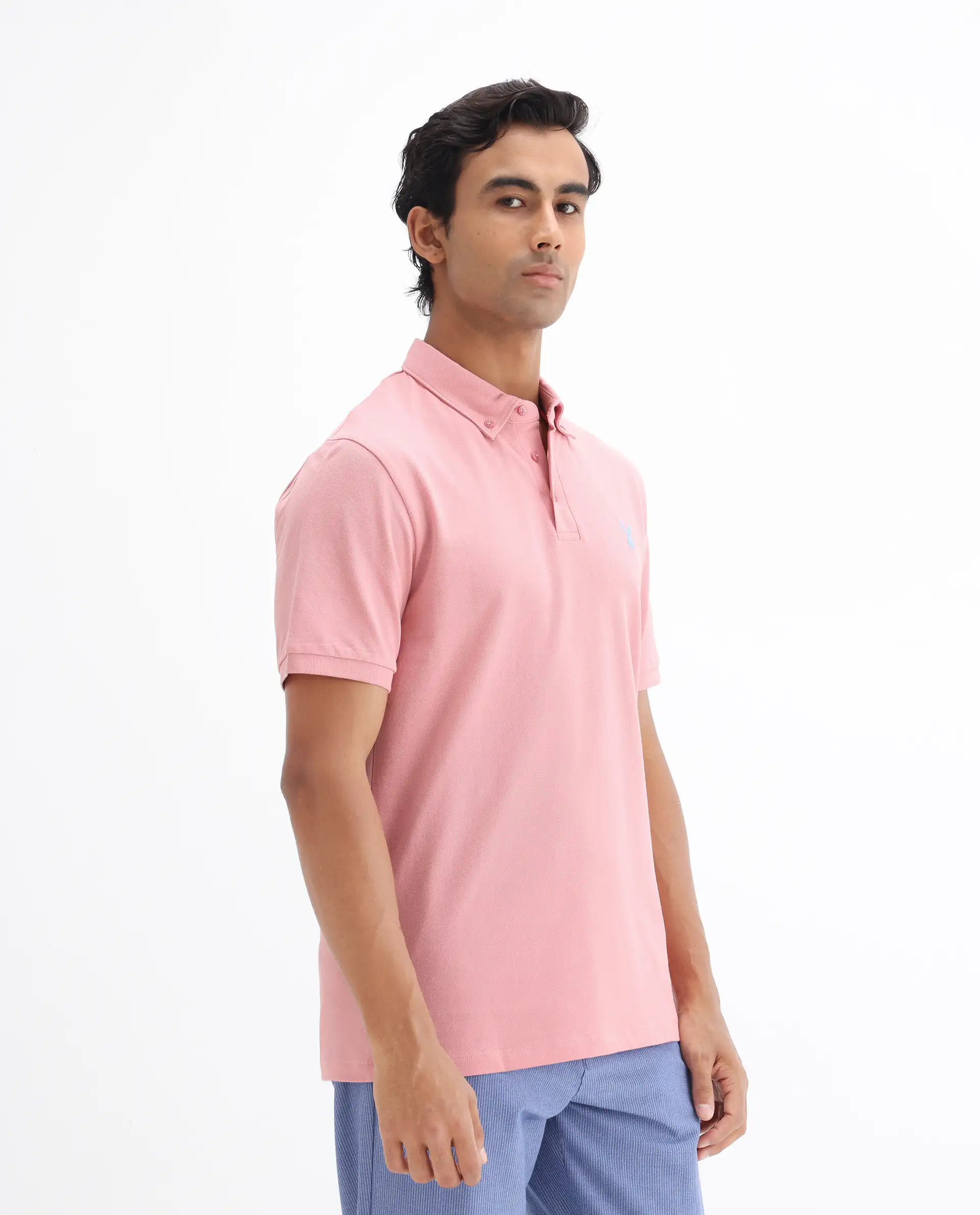 Rare Rabbit Men's Face Light Pink Cotton Embroidered Regular Fit Half Sleeve Polo - Image 6