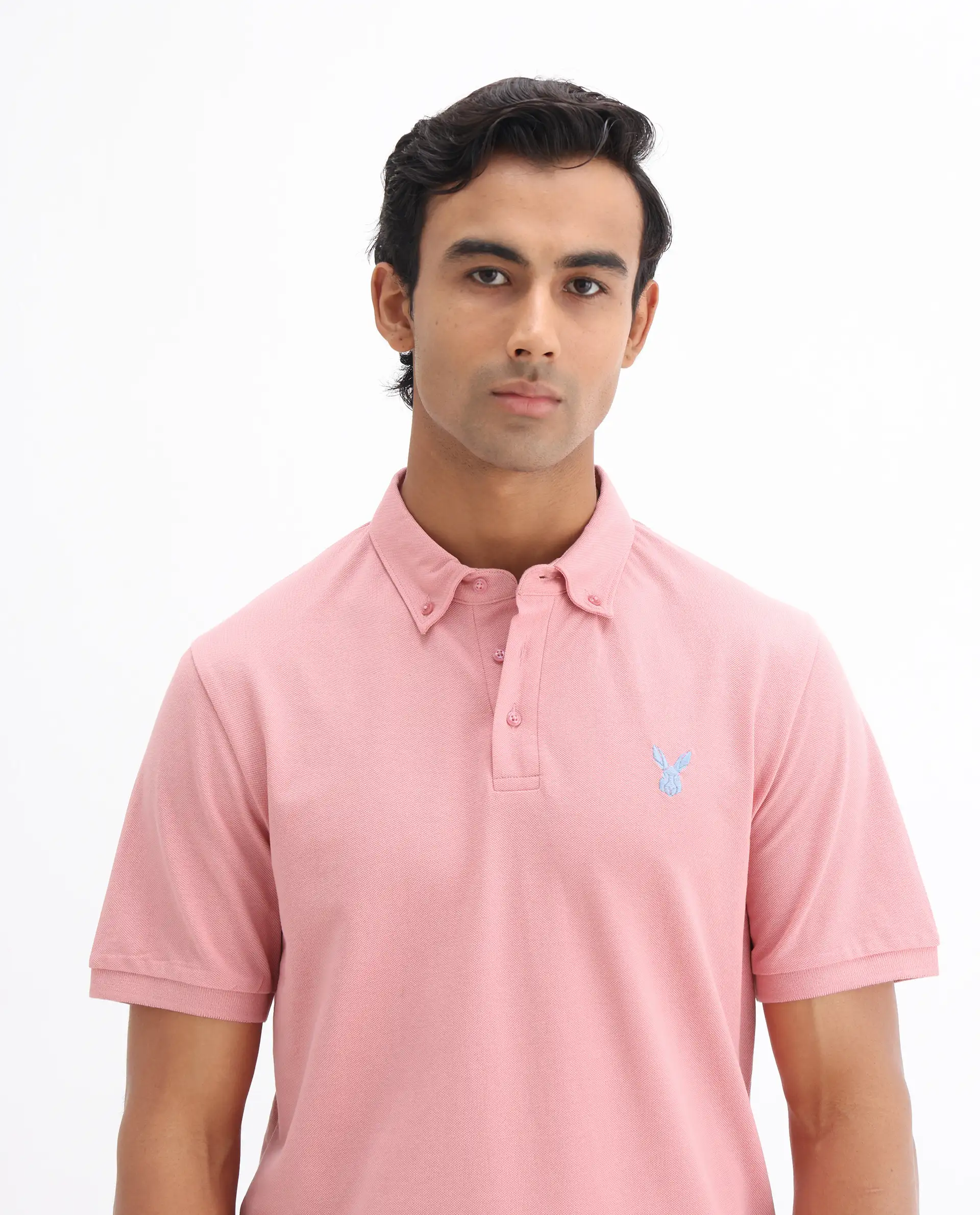 Rare Rabbit Men's Face Light Pink Cotton Embroidered Regular Fit Half Sleeve Polo - Image 7