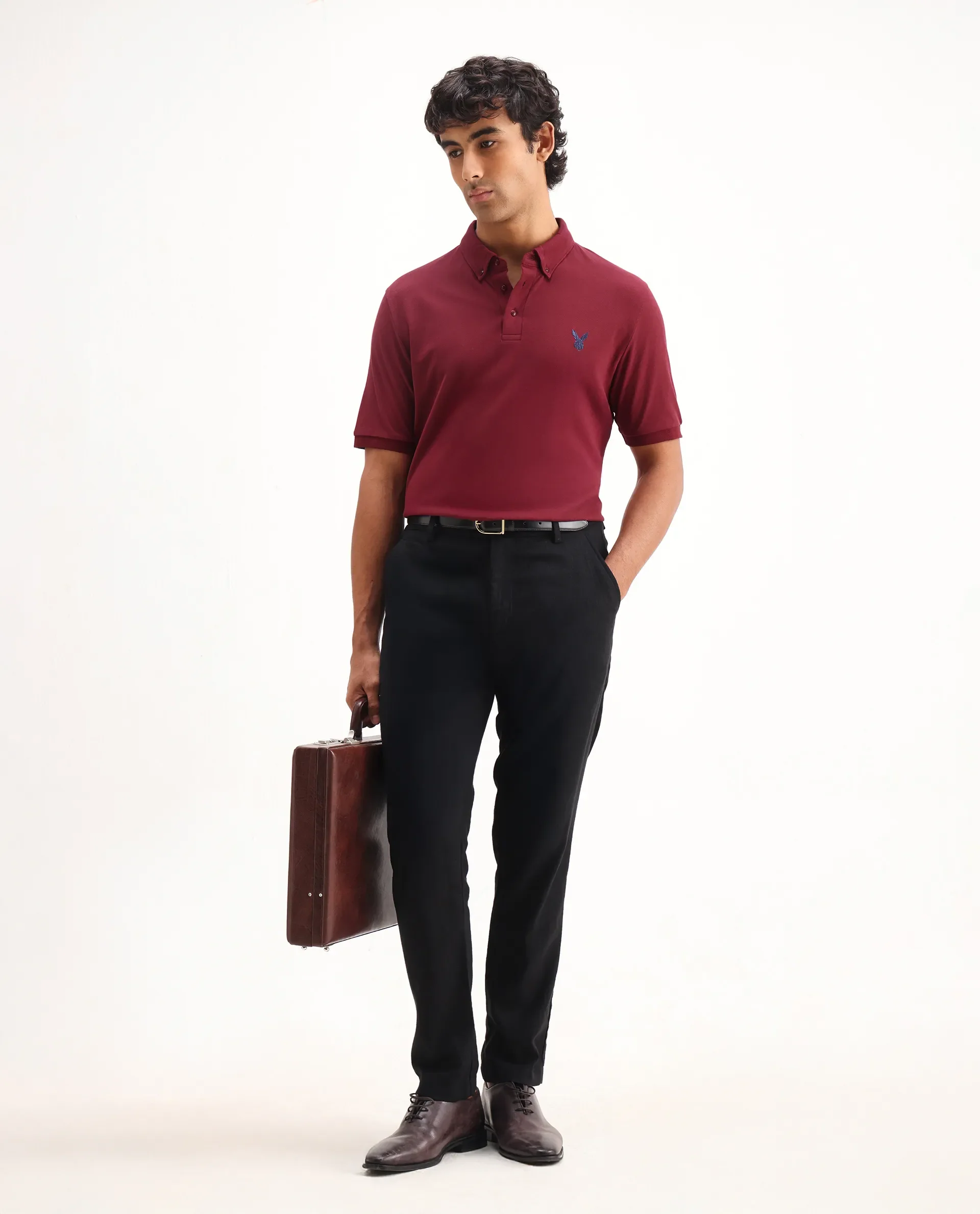 Rare Rabbit Men's Face Red Cotton Embroidered Regular Fit Half Sleeve Polo - Image 2