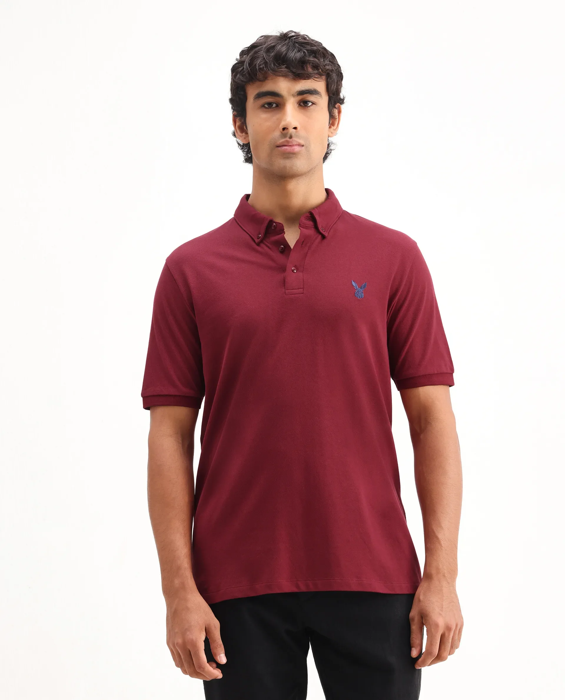 Rare Rabbit Men's Face Red Cotton Embroidered Regular Fit Half Sleeve Polo - Image 3