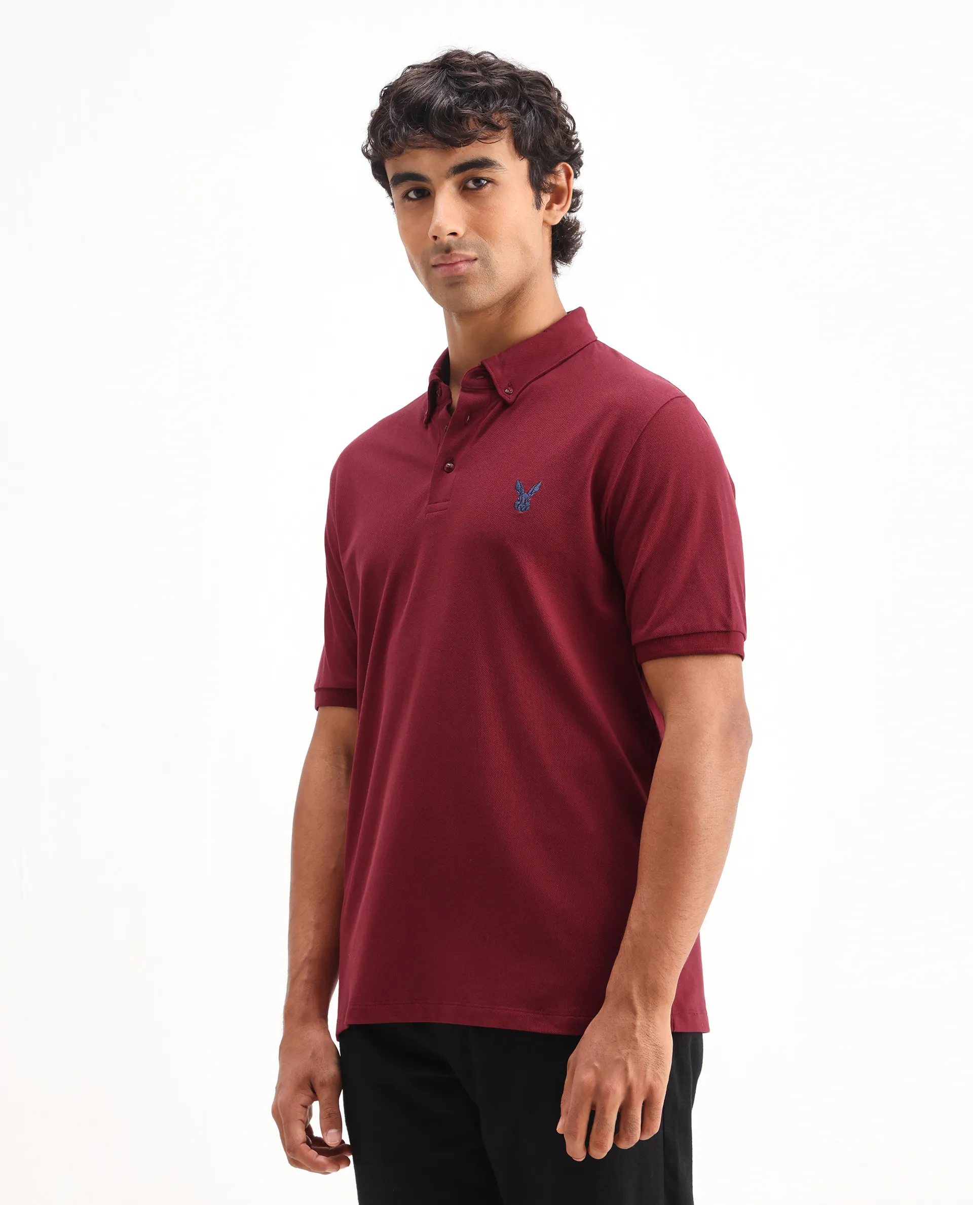 Rare Rabbit Men's Face Red Cotton Embroidered Regular Fit Half Sleeve Polo - Image 4