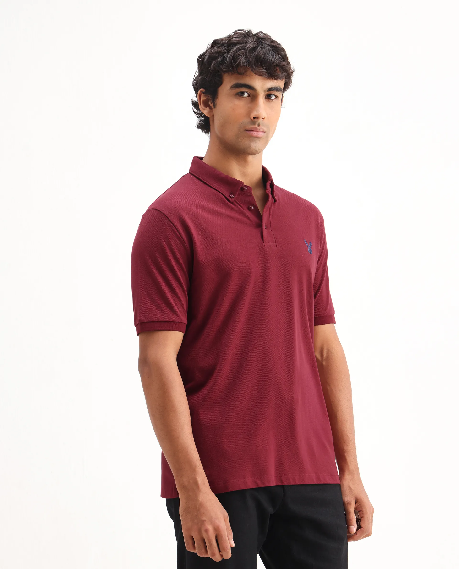 Rare Rabbit Men's Face Red Cotton Embroidered Regular Fit Half Sleeve Polo - Image 5