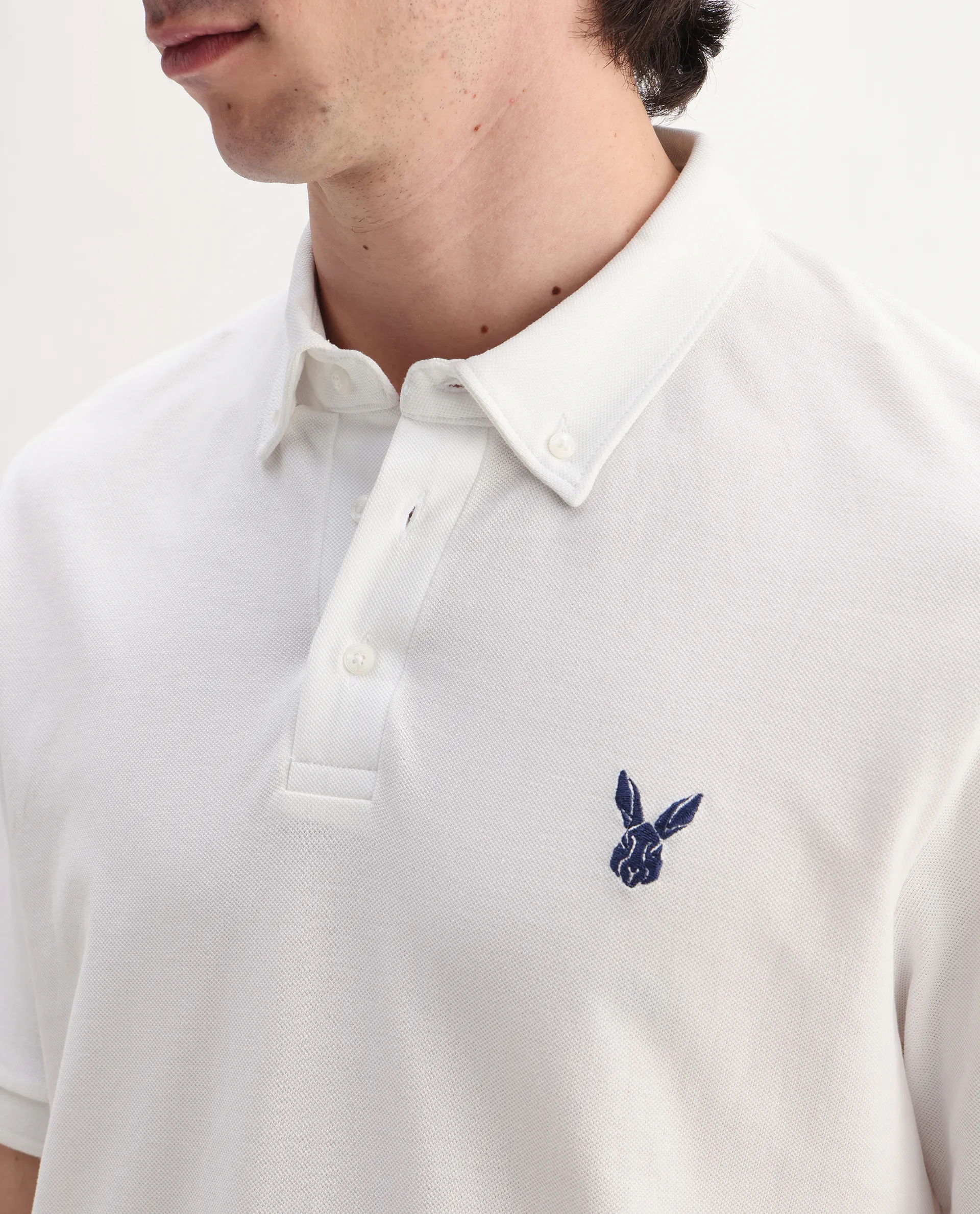 Rare Rabbit Men's Face White Cotton Embroidered Regular Fit Half Sleeve Polo - Image 3