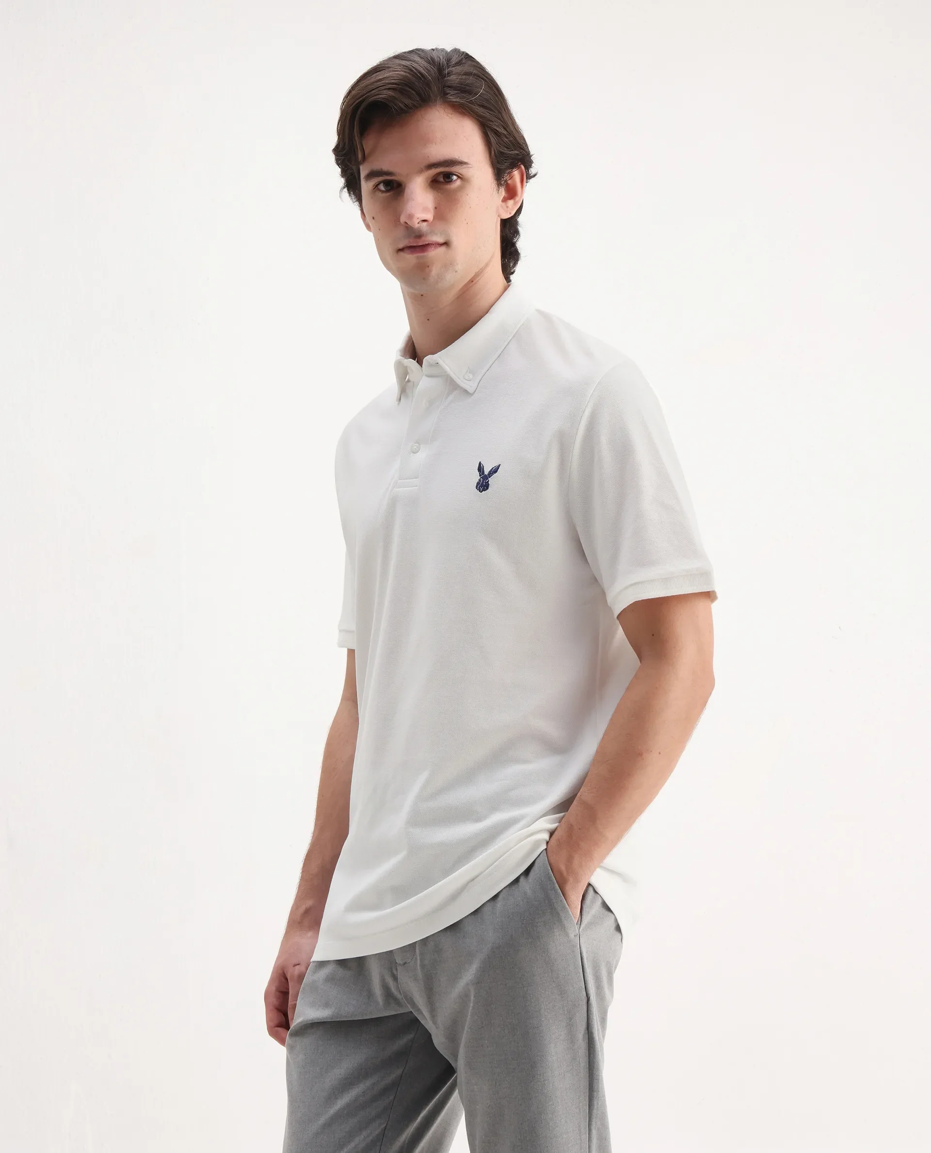 Rare Rabbit Men's Face White Cotton Embroidered Regular Fit Half Sleeve Polo - Image 5