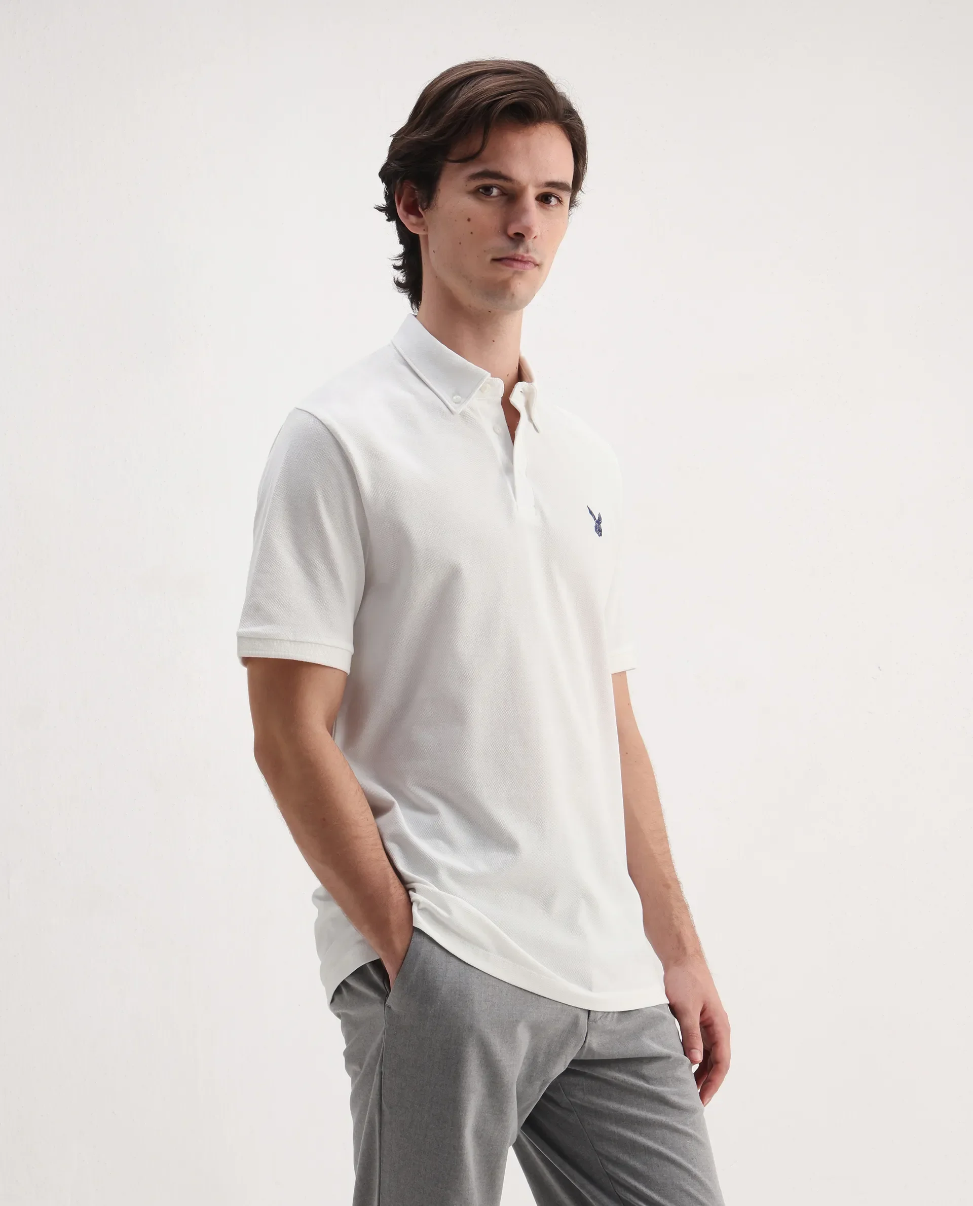 Rare Rabbit Men's Face White Cotton Embroidered Regular Fit Half Sleeve Polo - Image 6
