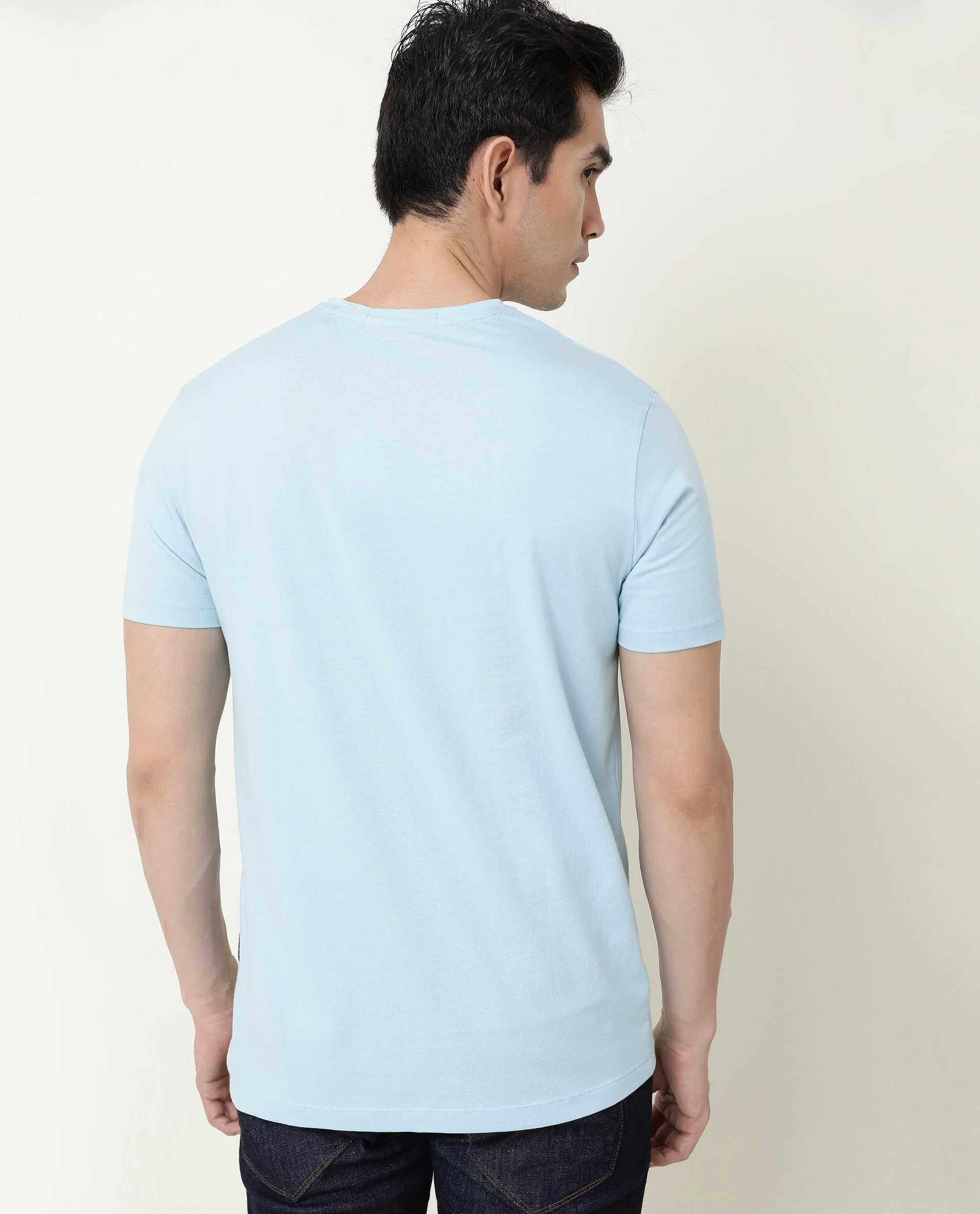 Rare Rabbit Men's Face Blue Cotton Graphic Print Slim Fit Half Sleeve Crew Neck T-Shirt - Image 4